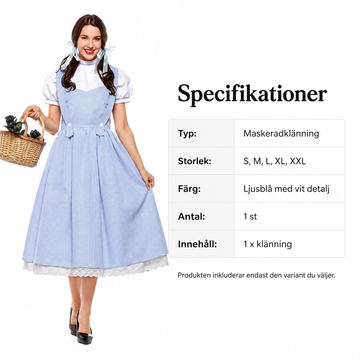 Dorothy klänning för maskerad och Halloween