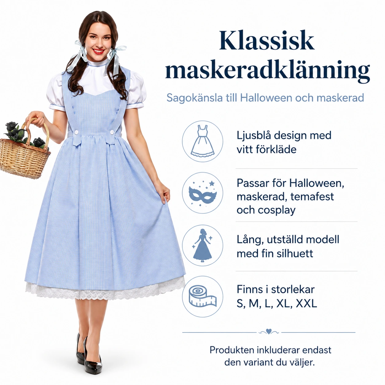 Dorothy klänning för maskerad och Halloween