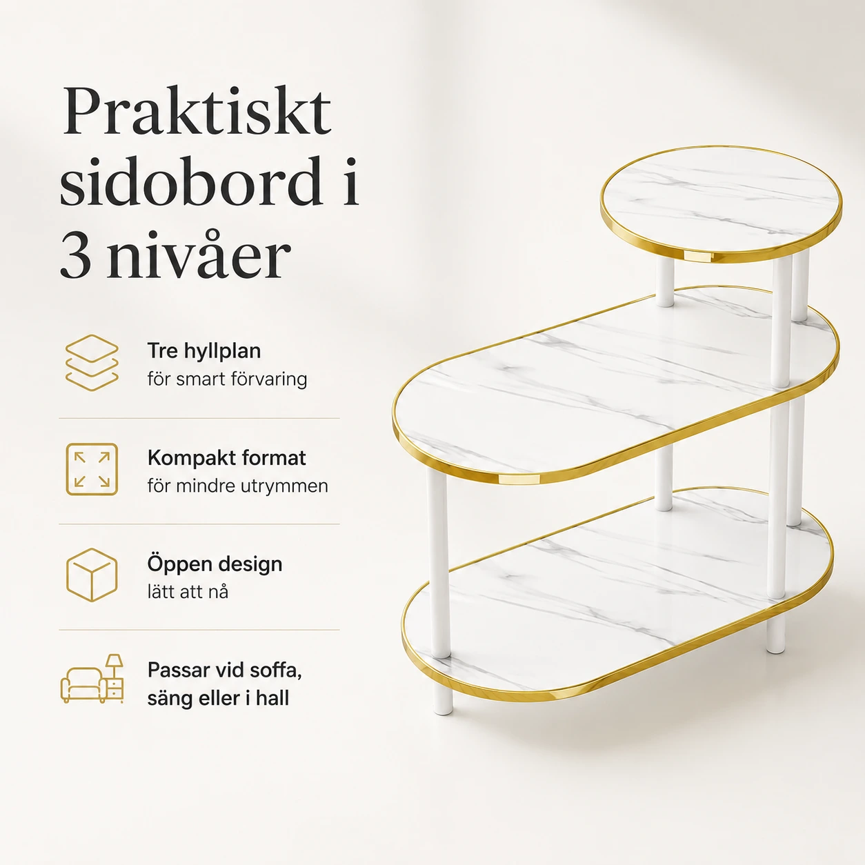 Soffbord i 3 nivåer för vardagsrum, vit