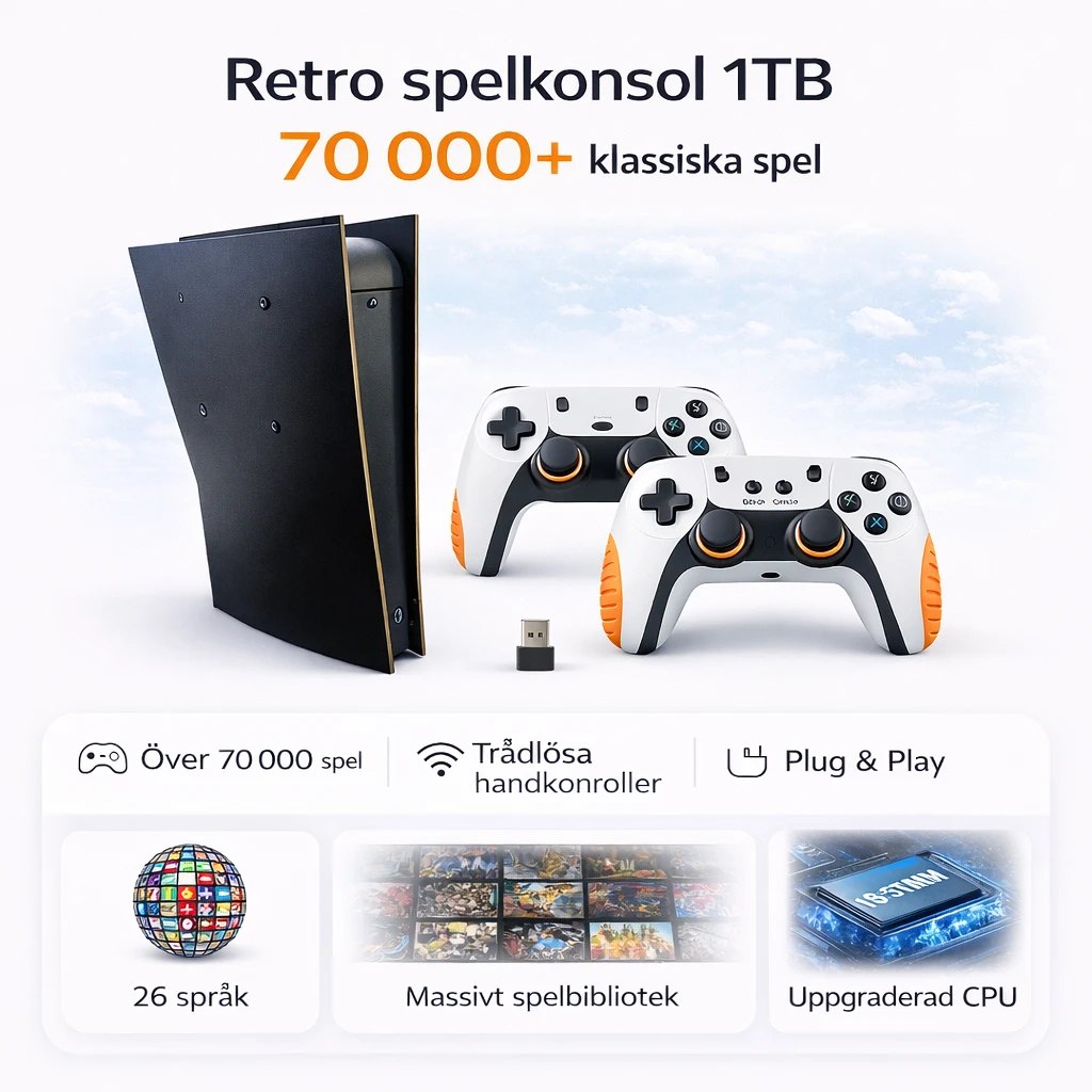 Retro spelkonsol 1TB – 70 000+ spel & trådlösa kontroller