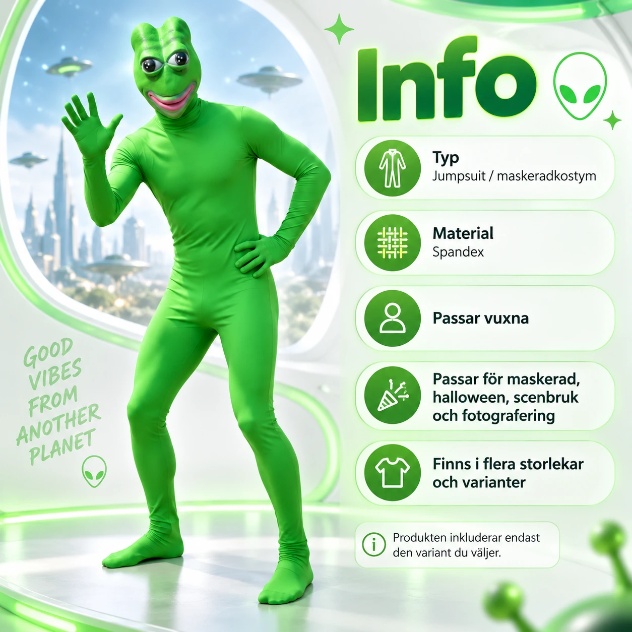 Grön Groda Bodysuit och Mjuk Mask