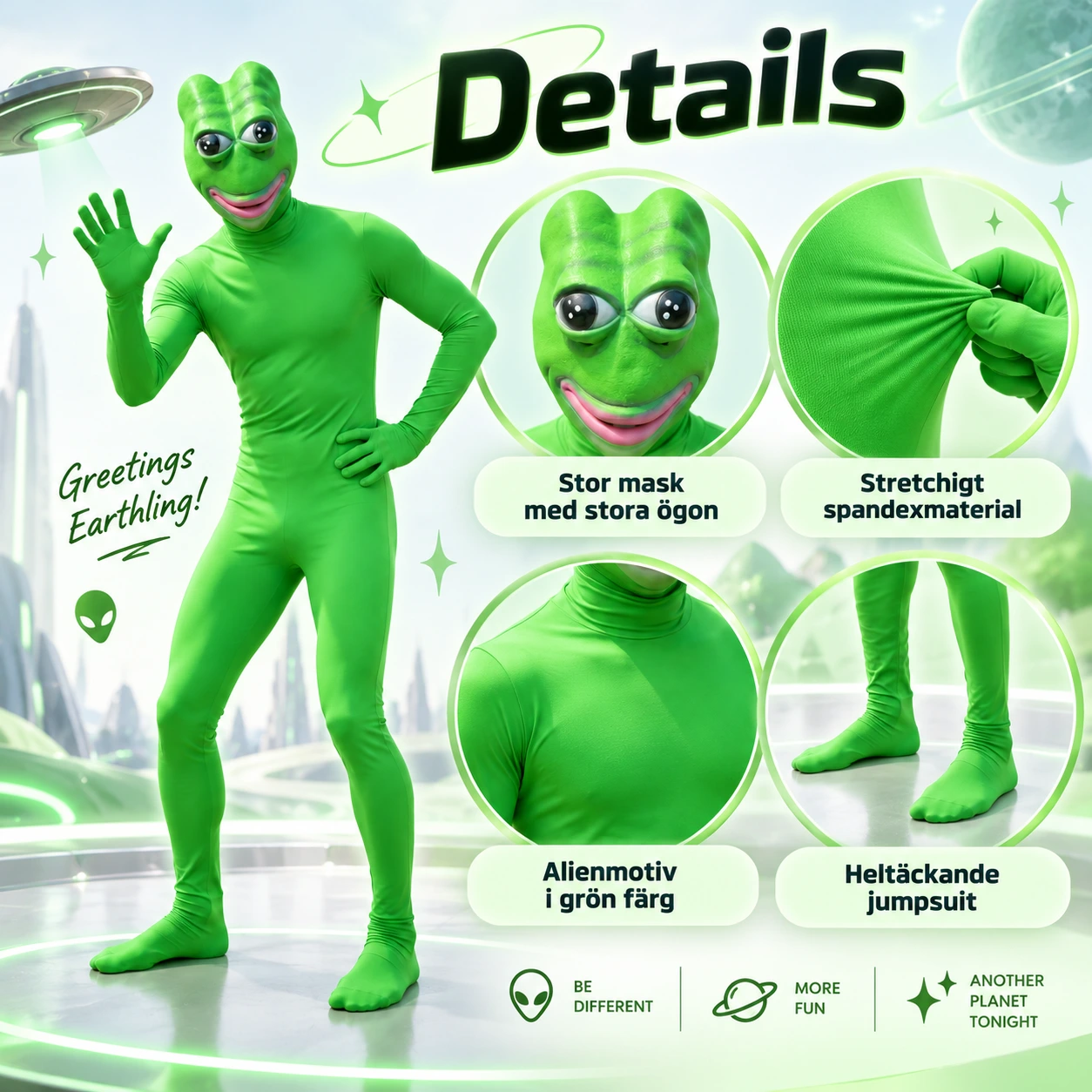 Grön Groda Bodysuit och Mjuk Mask