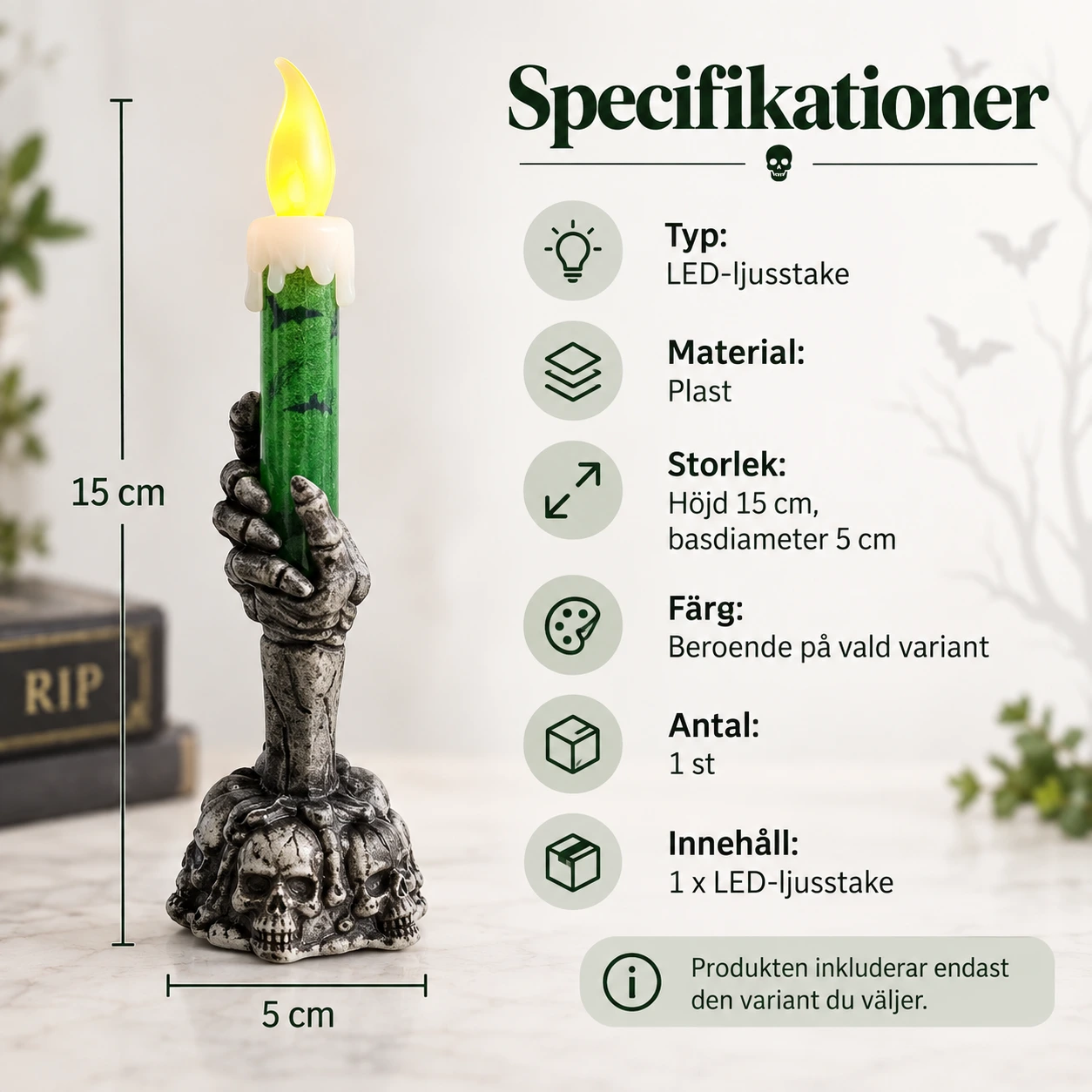 LED-kynttiläkoriste luurankokädellä – 15 cm