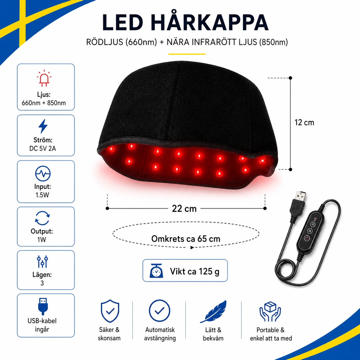 Hårmössa LED med Rött Ljus
