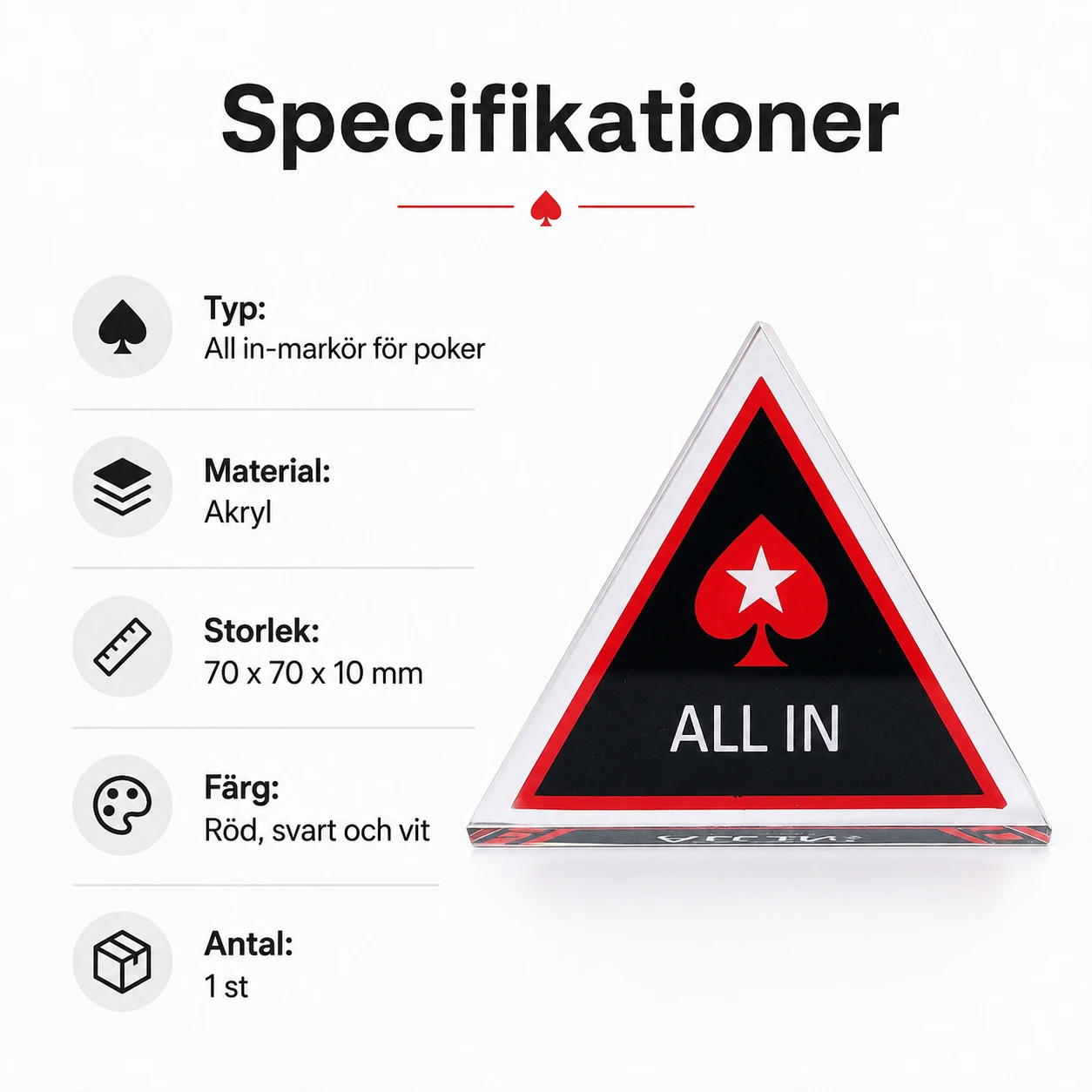 All in-markör för poker i akryl 70 x 70 x 10 mm