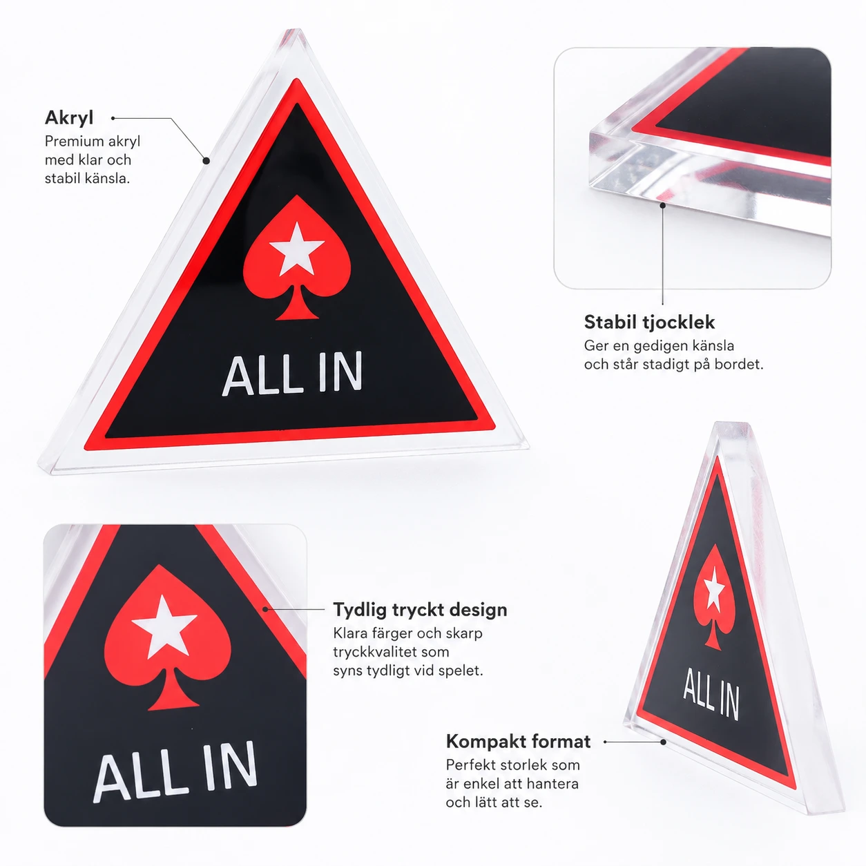 All in-markör för poker i akryl 70 x 70 x 10 mm