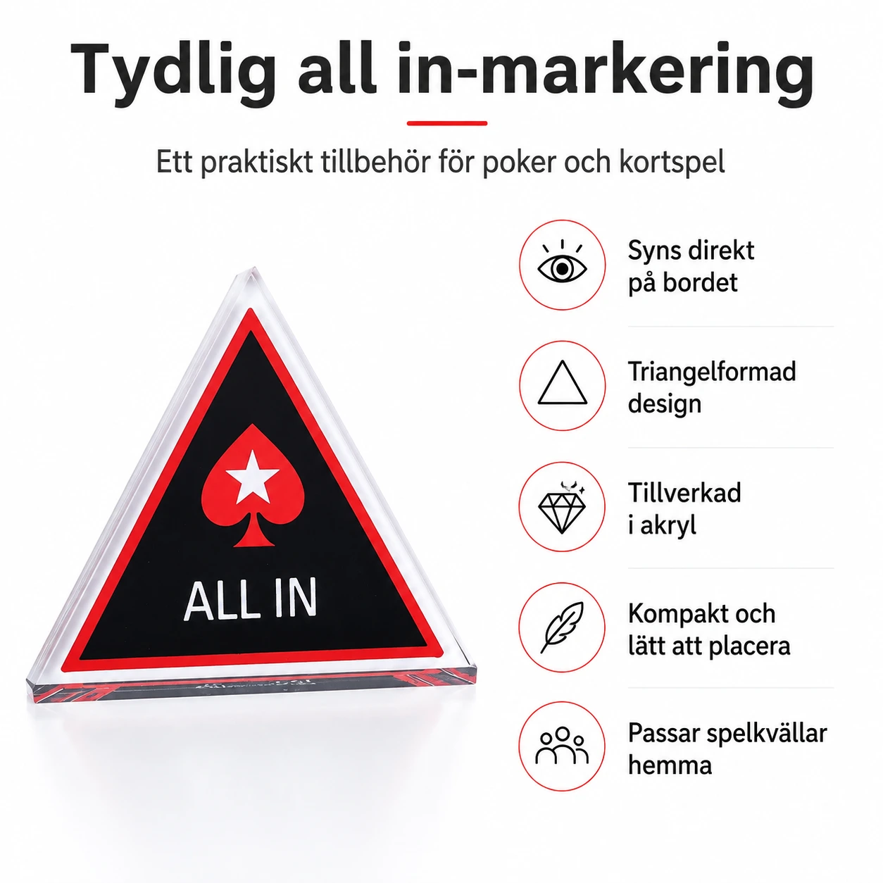 All in-markör för poker i akryl 70 x 70 x 10 mm