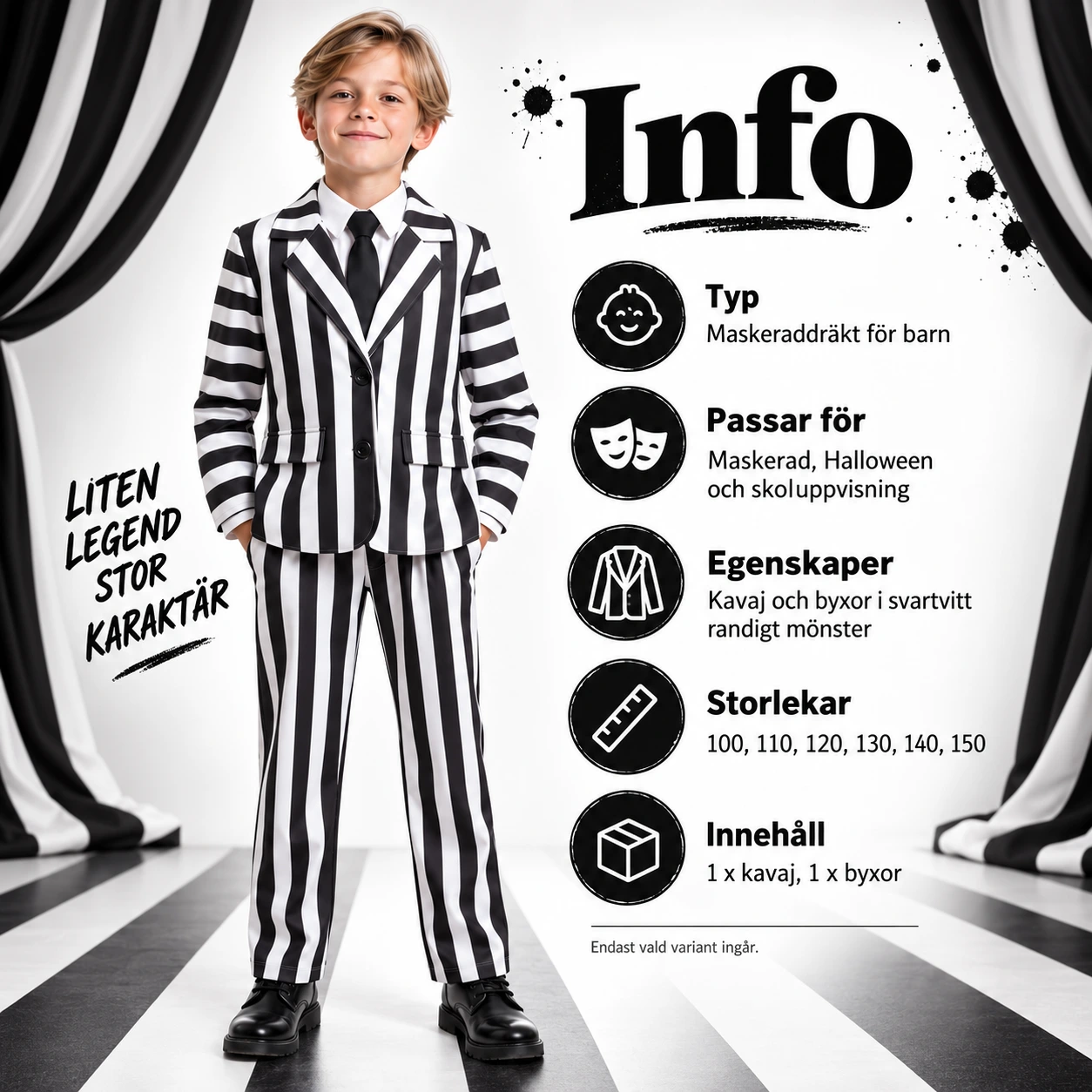 Svart och Vit Randig Kostym med Slips för Barn
