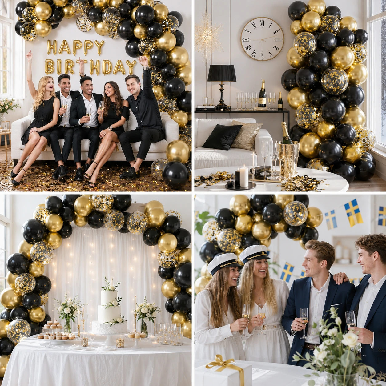 Ballongset Svart Guld – Latexballonger för Fest