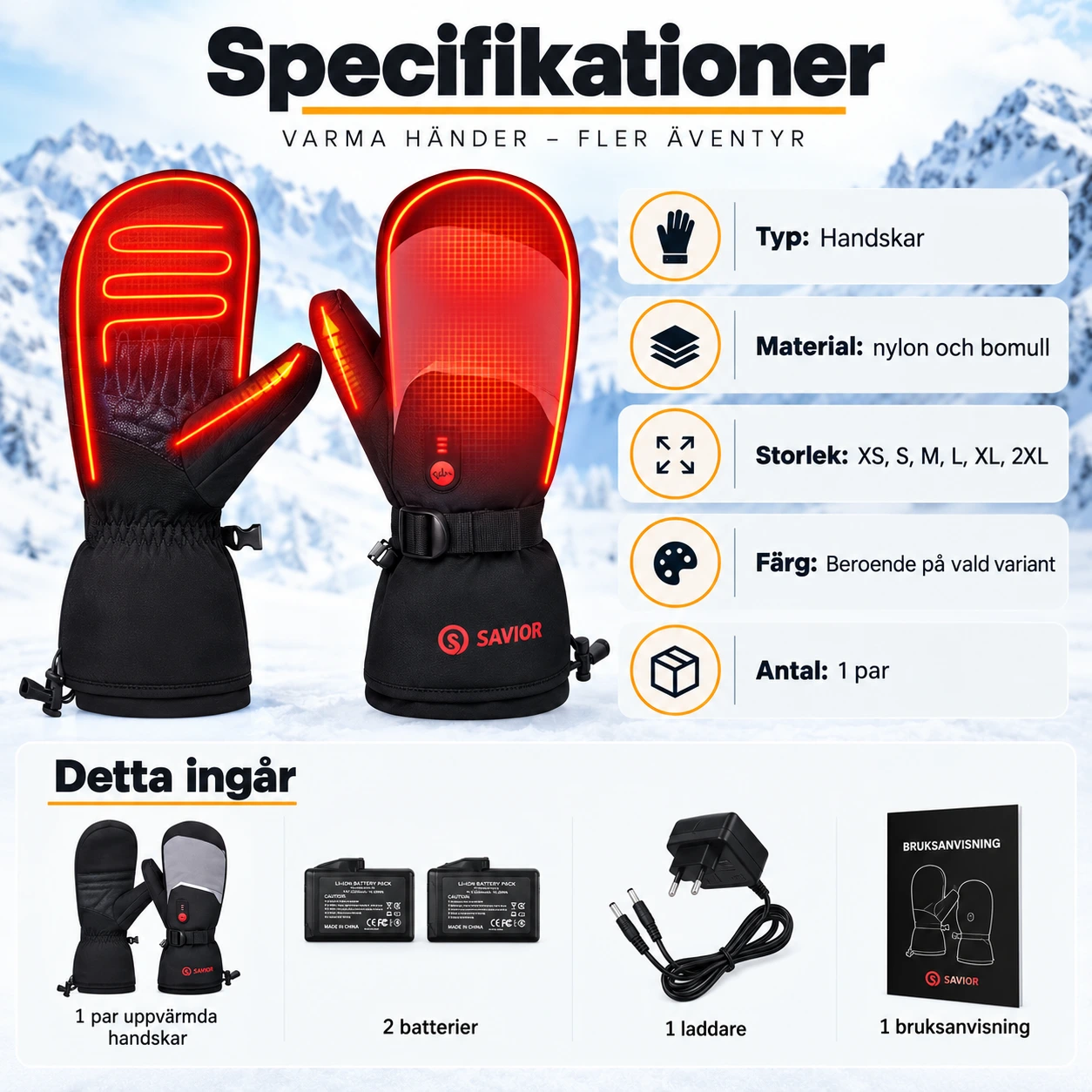 Uppvärmda vinterhandskar med touchfunktion
