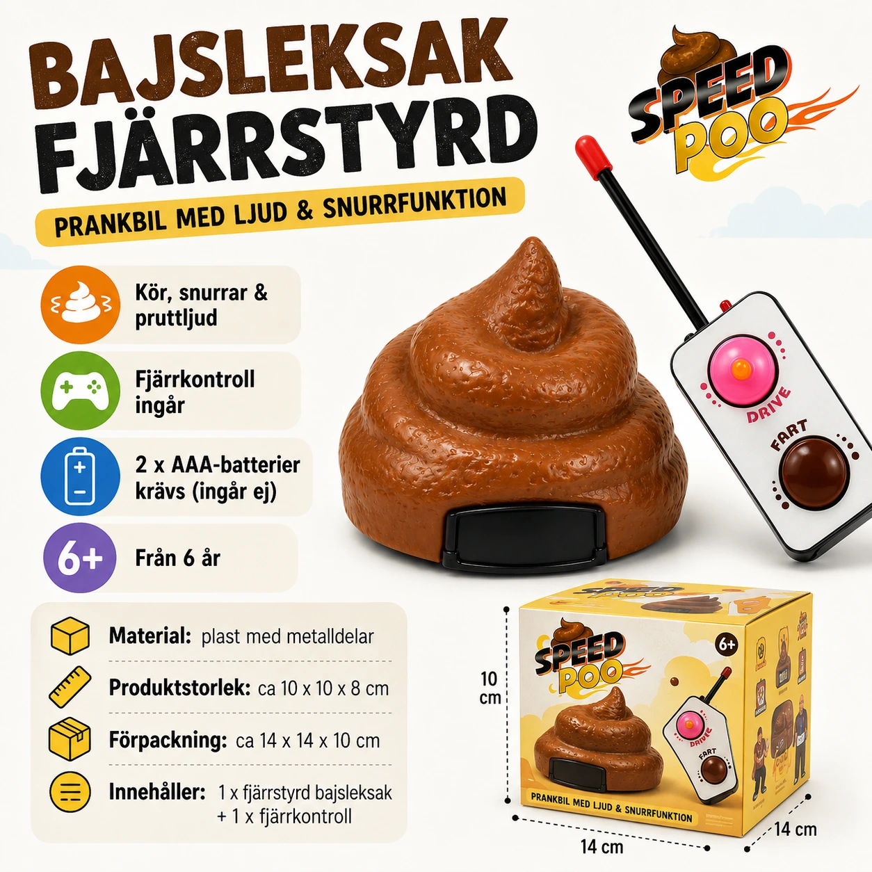 Bajsleksak Fjärrstyrd  – Prankbil med Ljud & Snurrfunktion