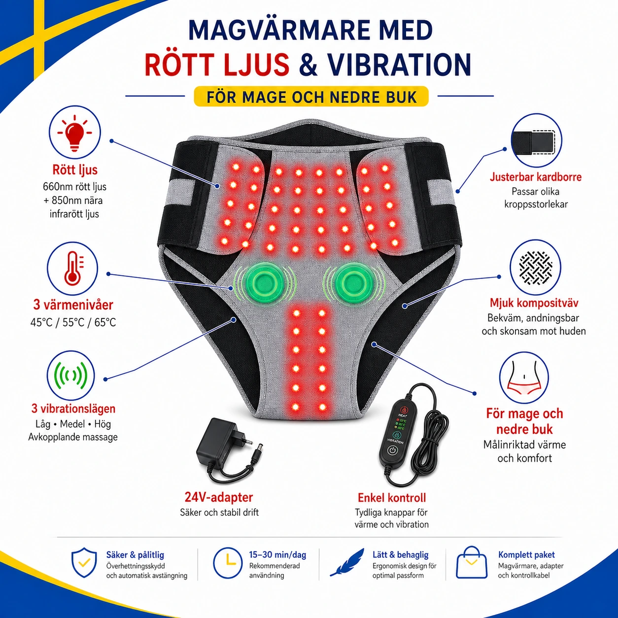 Magvärmare med Rött Ljus Värme och Vibration