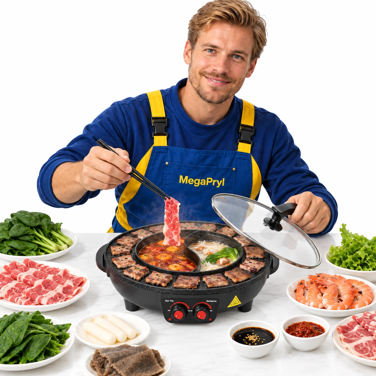 Elektrisk grill och hot pot 2-i-1 med non-stick