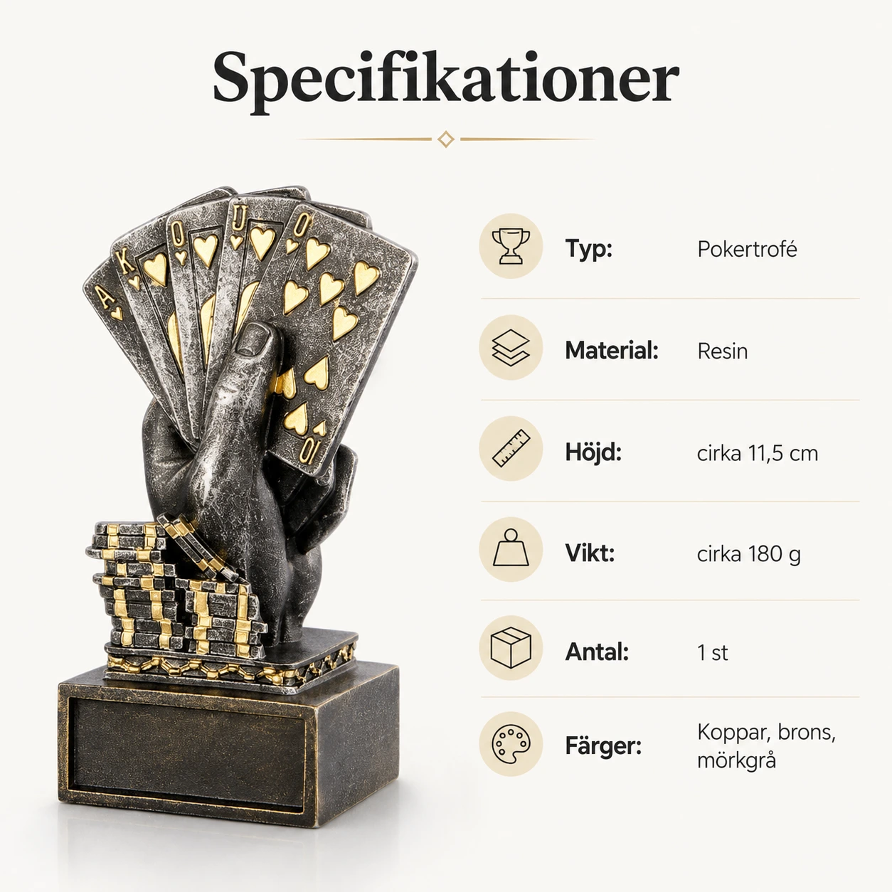 Pokertrofé i resin för turnering och spelkväll