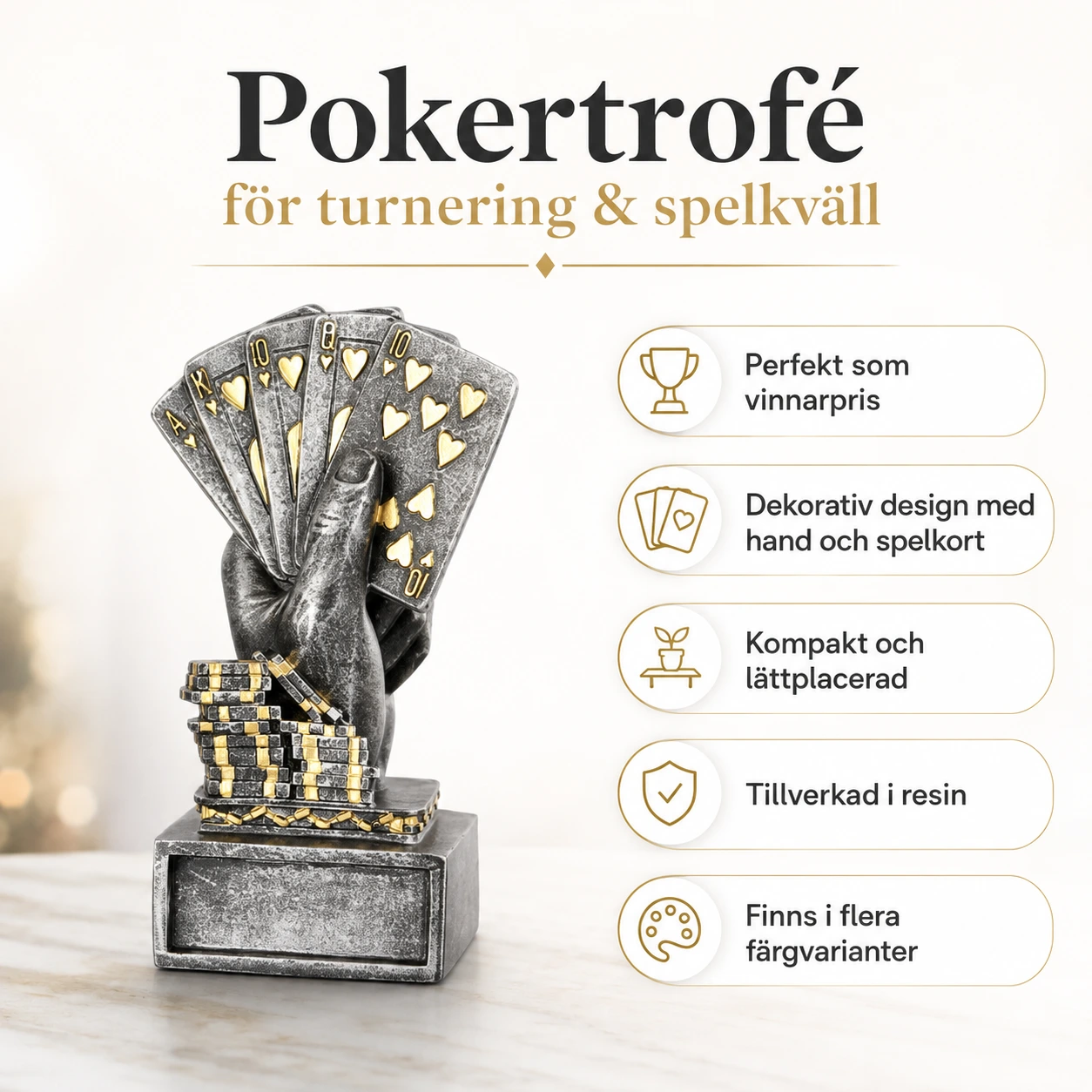 Pokertrofé i resin för turnering och spelkväll
