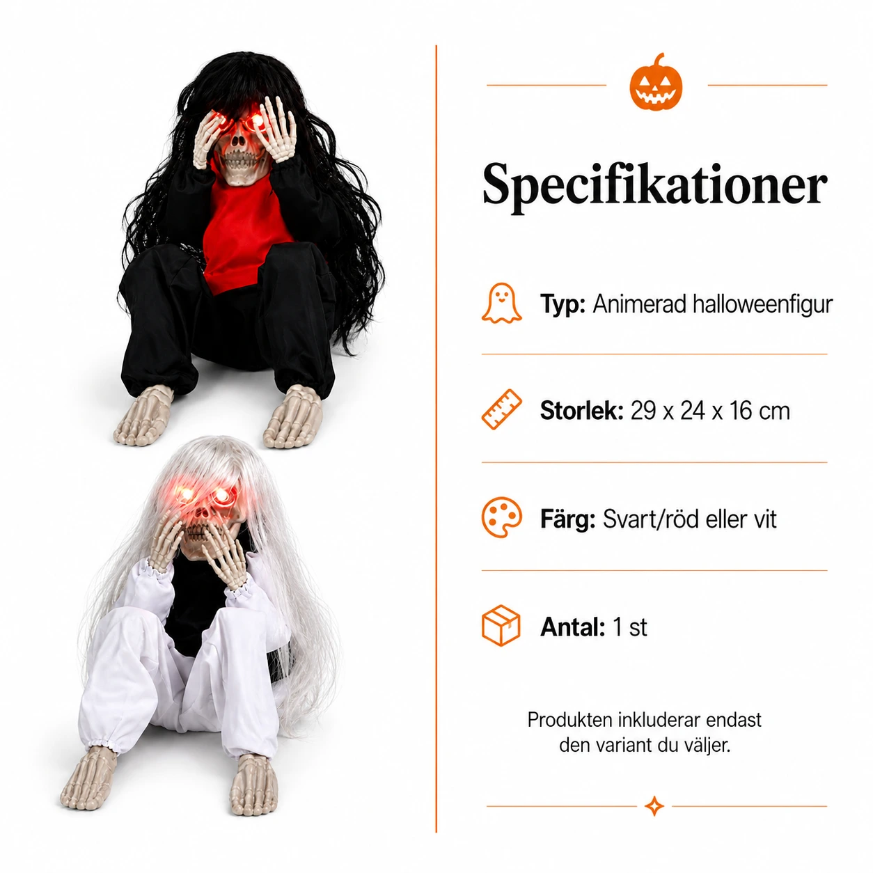 Animerad halloweenfigur med ljudaktivering och lysande ögon