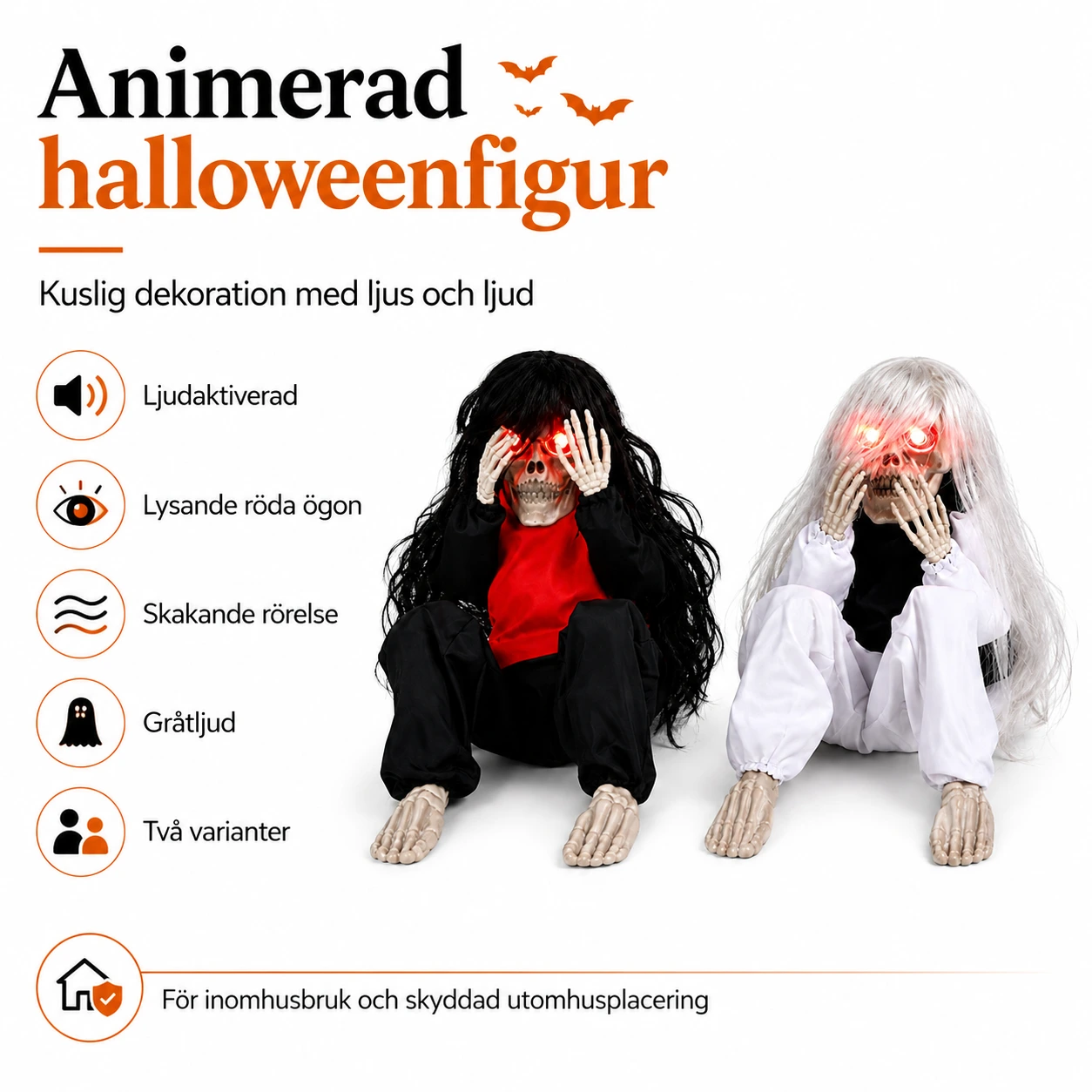 Animerad halloweenfigur med ljudaktivering och lysande ögon