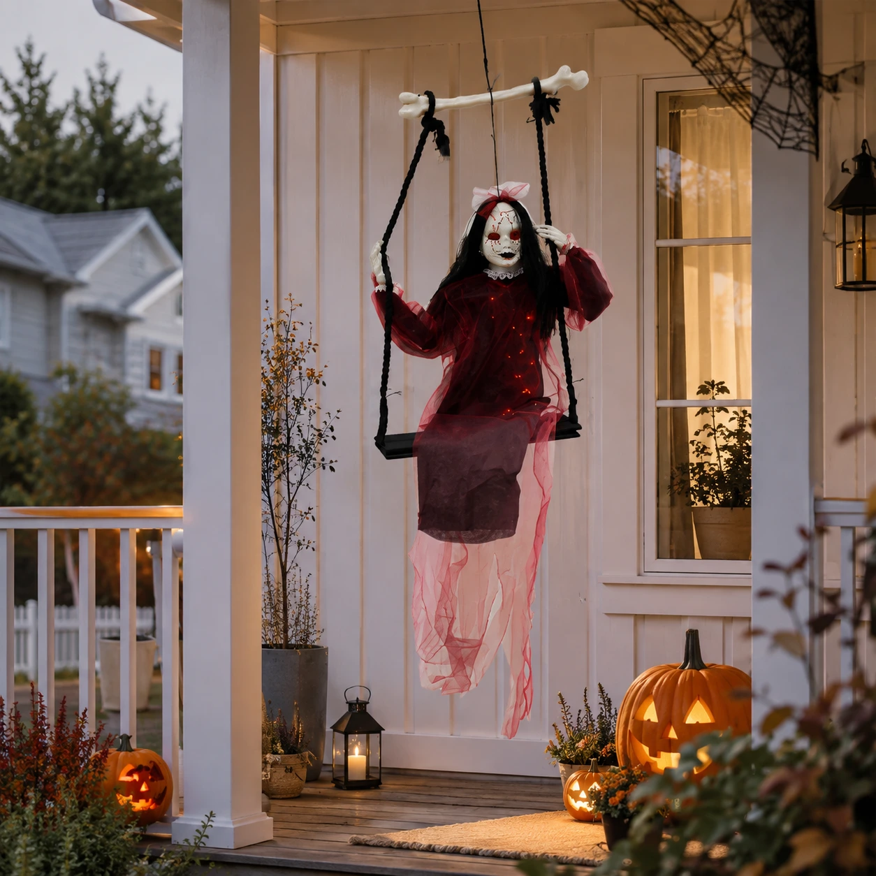 Hängande Halloween-spöke på gunga för utomhusdekoration