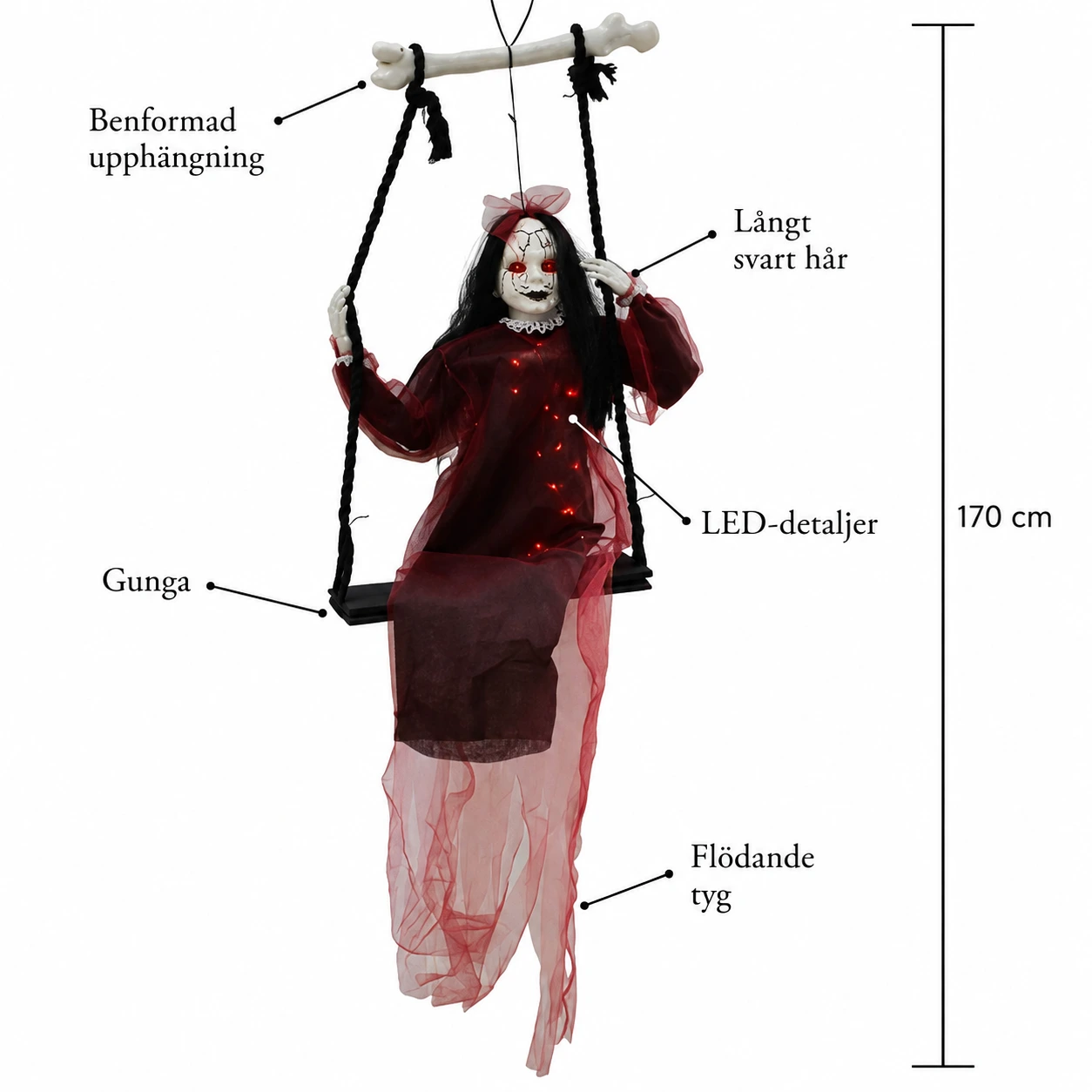 Hängande Halloween-spöke på gunga för utomhusdekoration