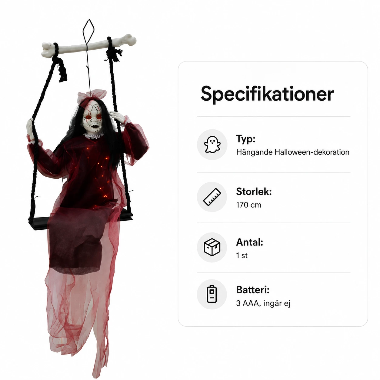 Hängande Halloween-spöke på gunga för utomhusdekoration