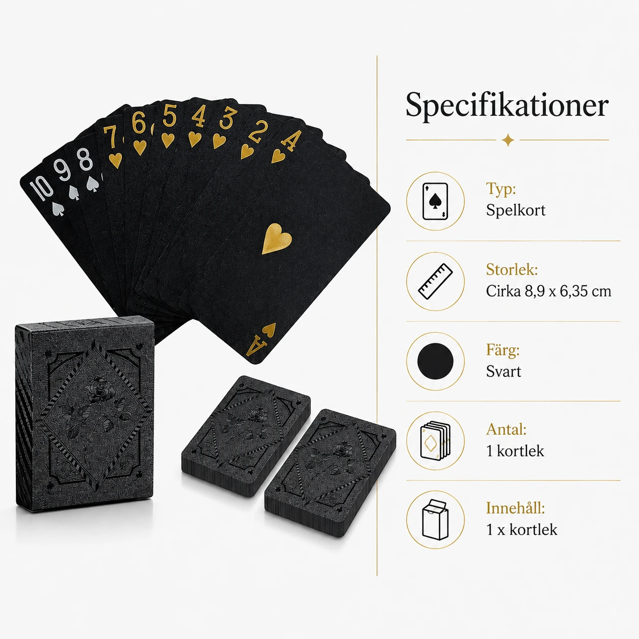 Spelkort med svart design för poker och kortspel
