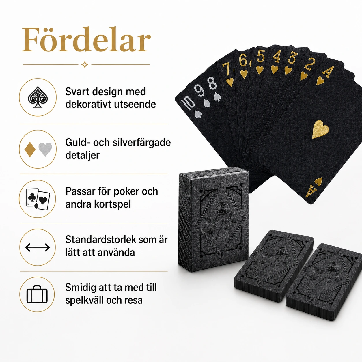 Spelkort med svart design för poker och kortspel