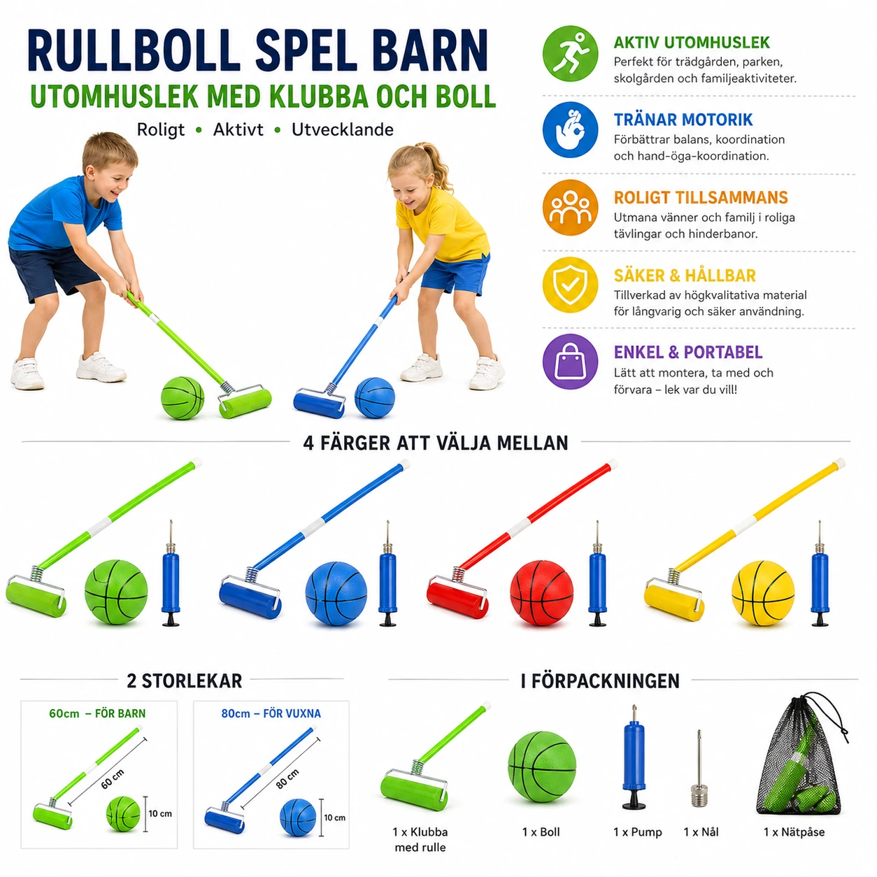 Rullboll Spel Barn – Utomhuslek med Klubba och Boll
