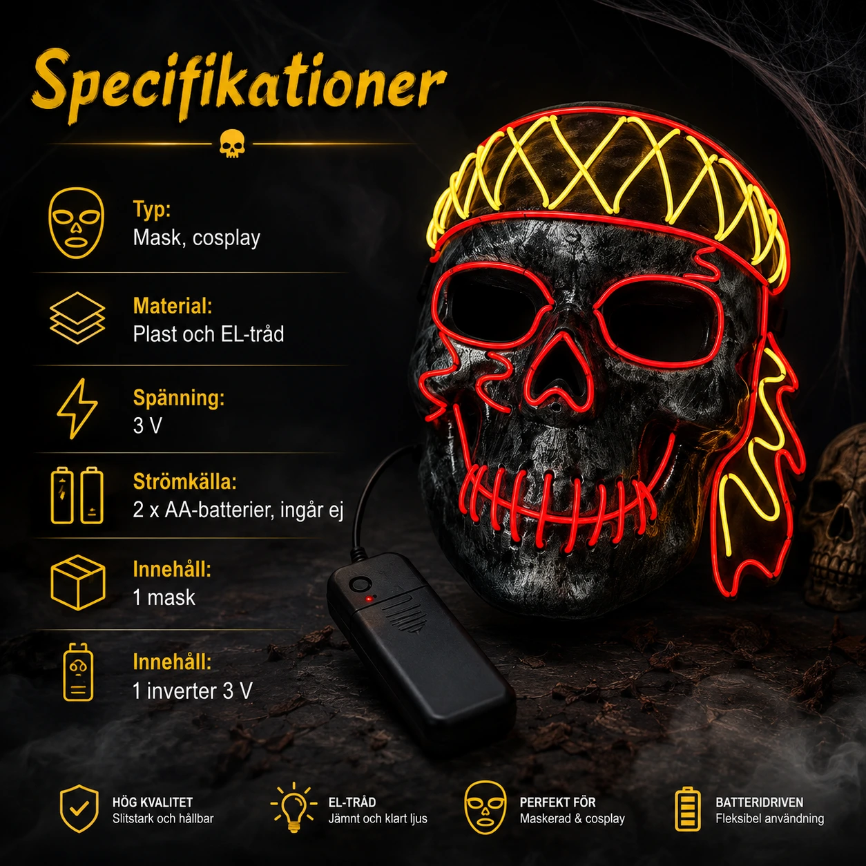 Lysande piratmask för halloween och maskerad