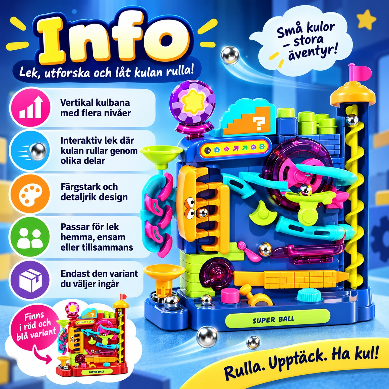 Kulbana för barn med vertikal bana och flera nivåer