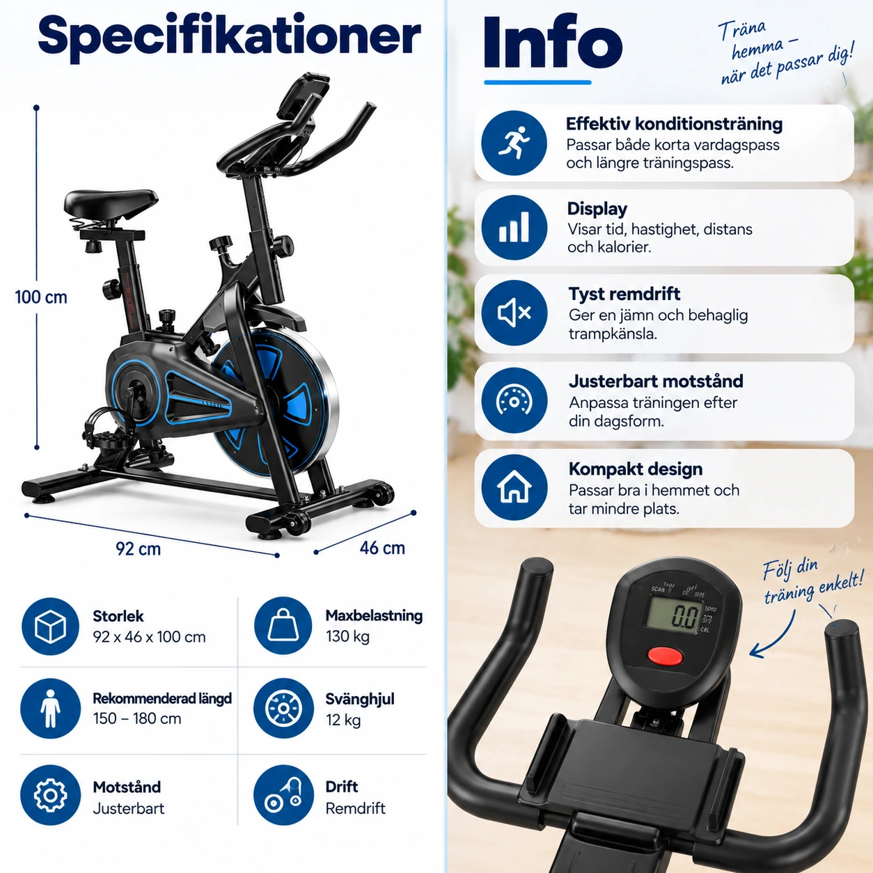 Hihnavetoinen spinningpyörä kotiharjoitteluun näytöllä