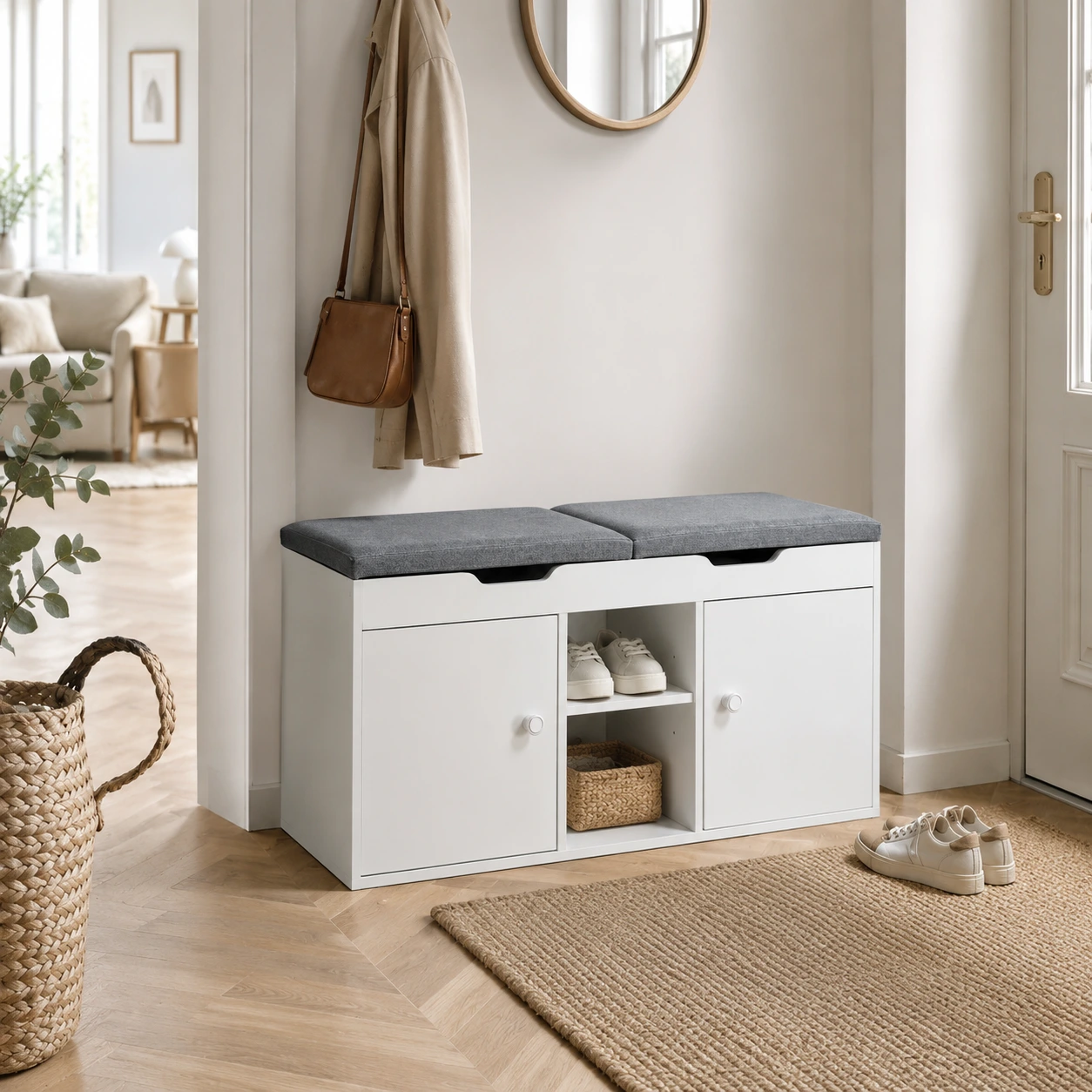 Skobänk med förvaring och sittdyna 100 x 48 x 34 cm