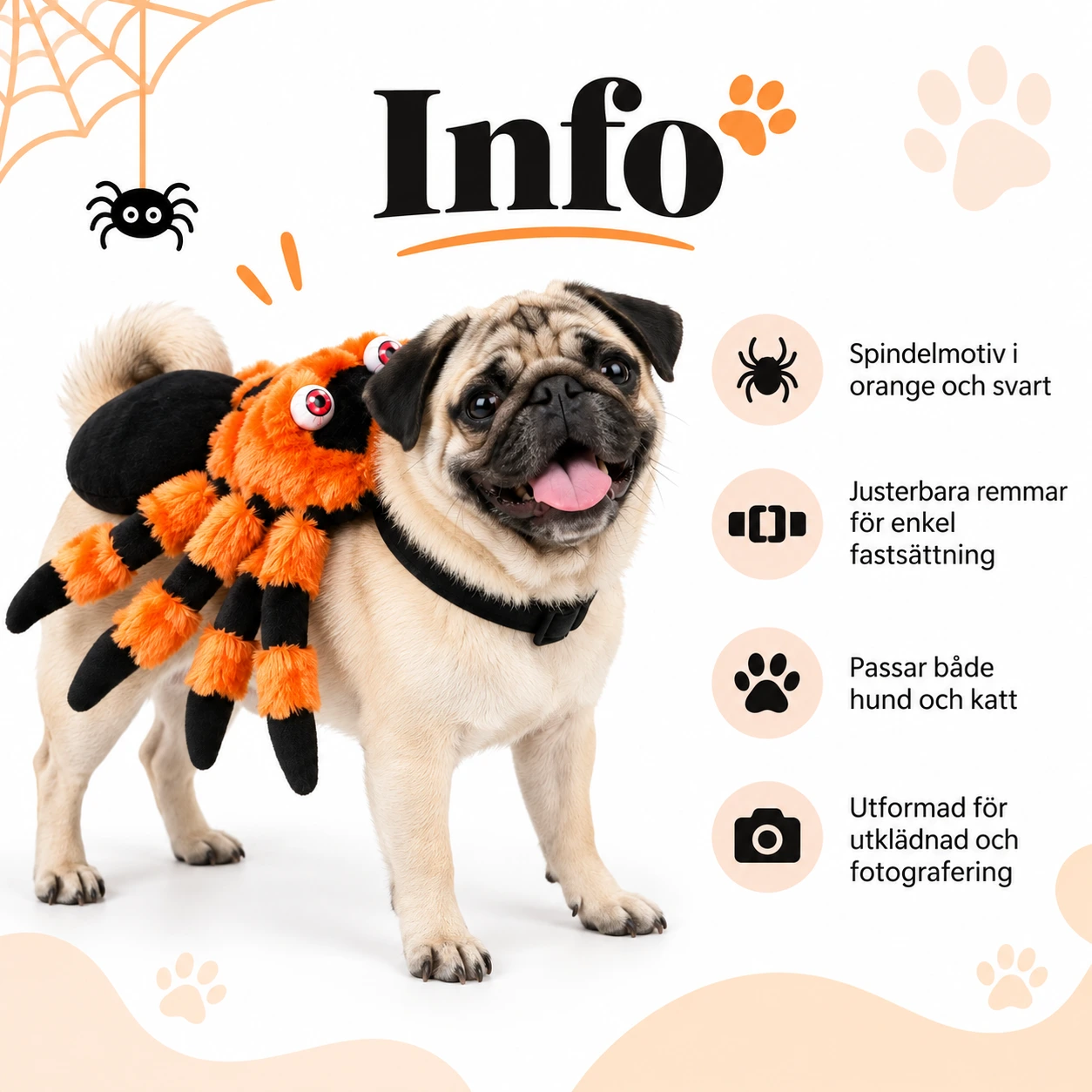 Tillbehörsset spindel för hund och katt i tyg