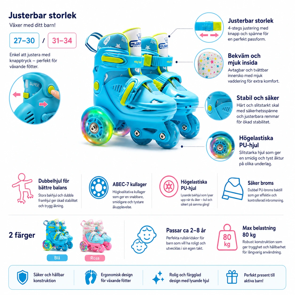 Rullskridskor Barn Justerbara – Dubbelhjul