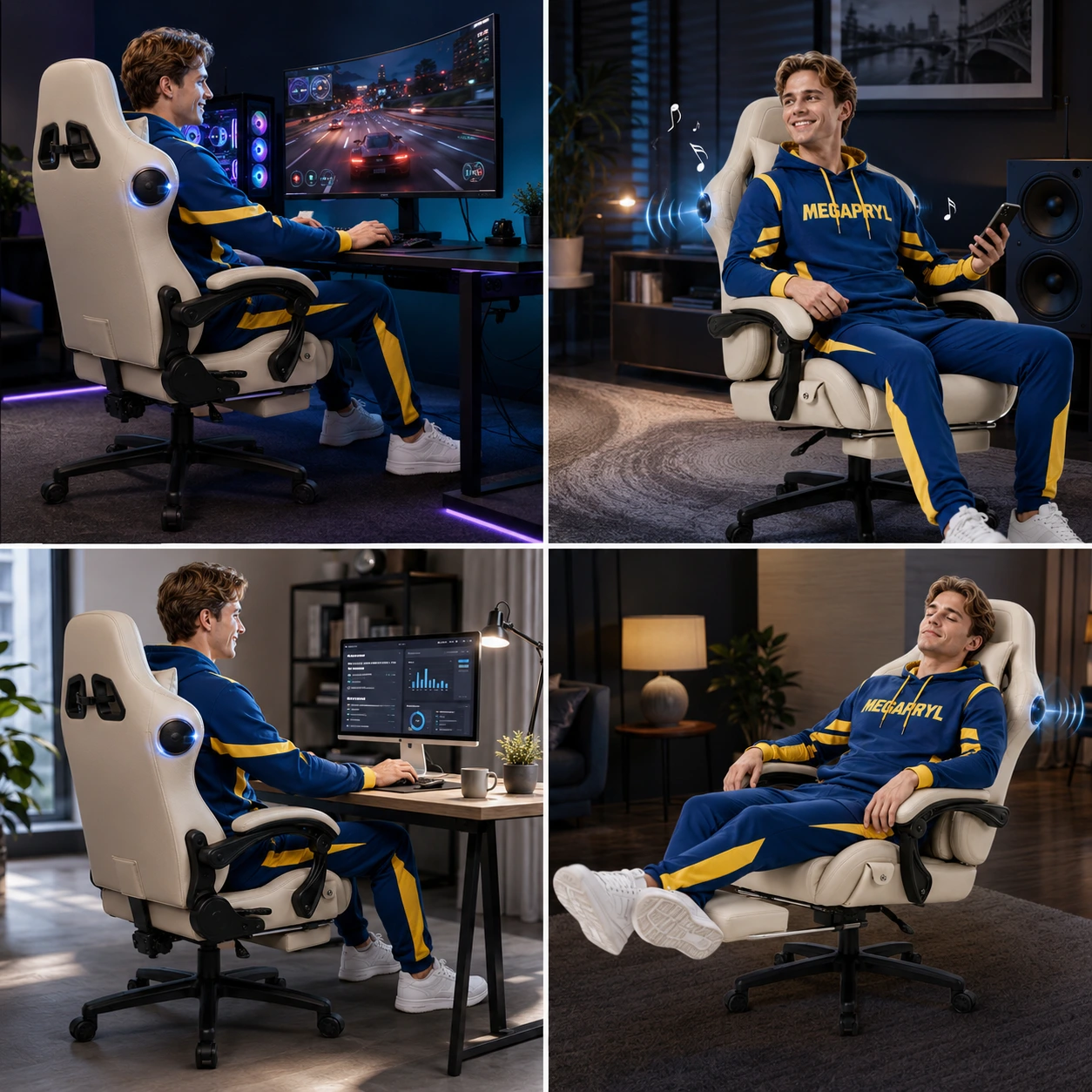 Gamingstol med Högtalare och Fotstöd