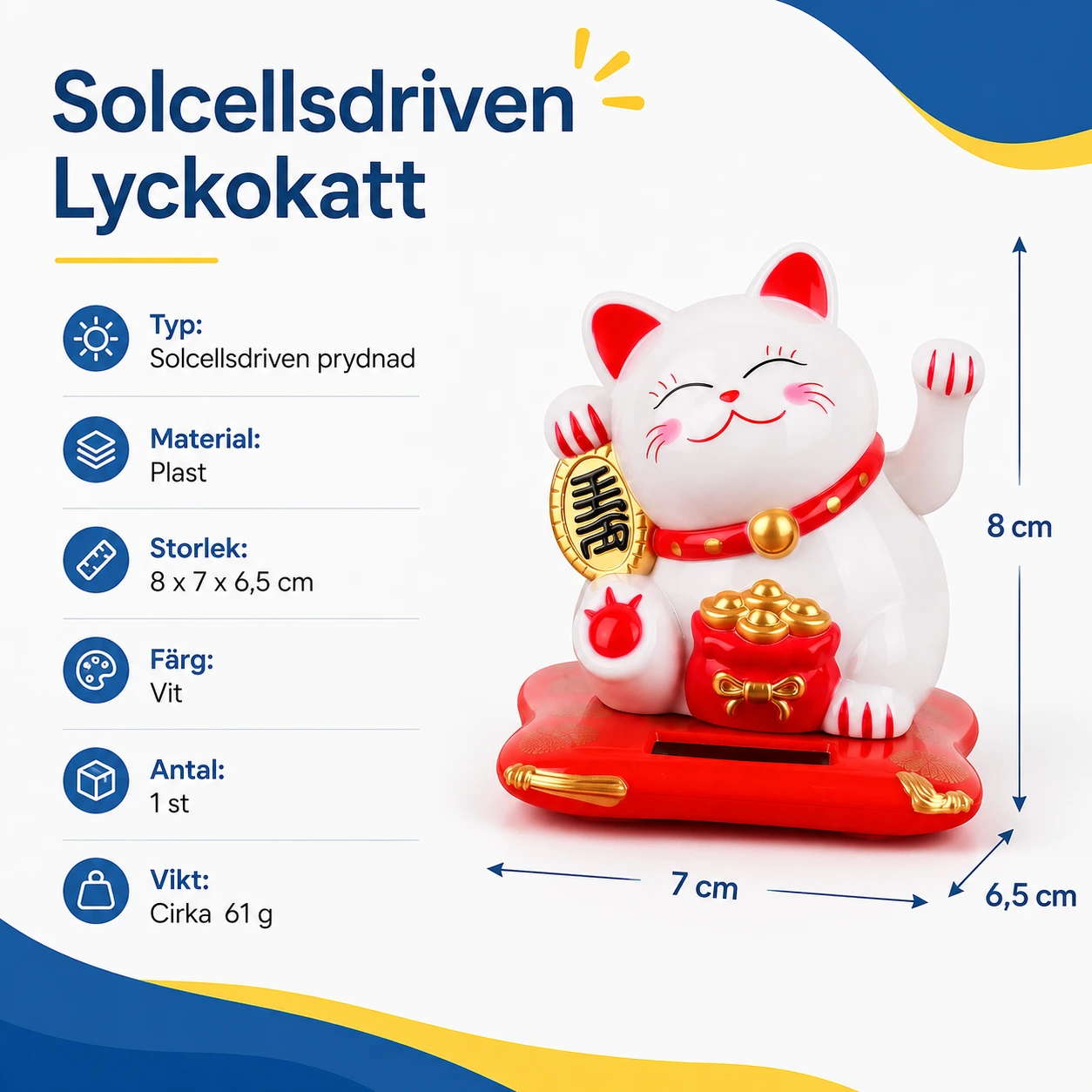 Lyckokatt Solcellsdriven Viftande Prydnad för Hem och Kontor
