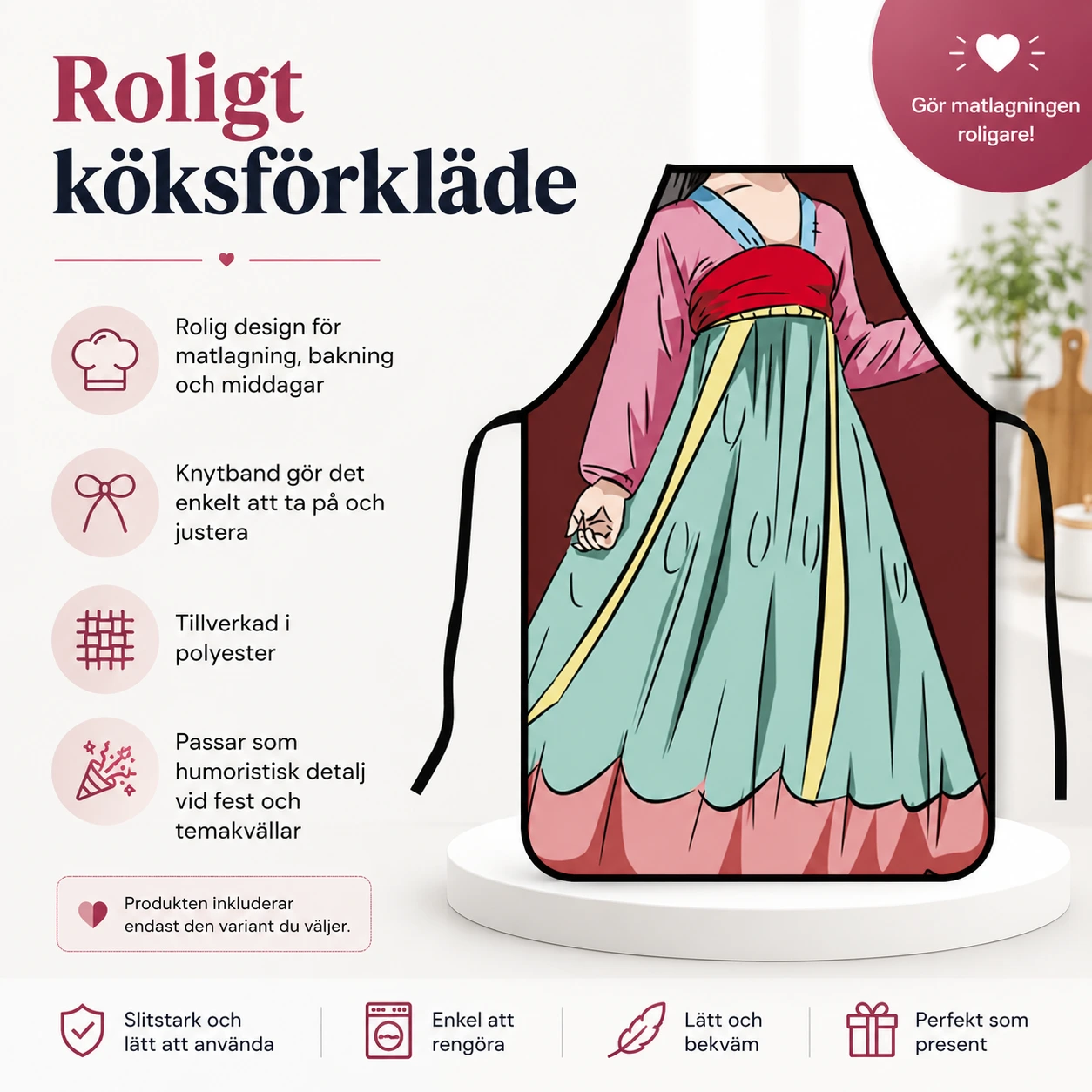 Köksförkläde för matlagning och bakning