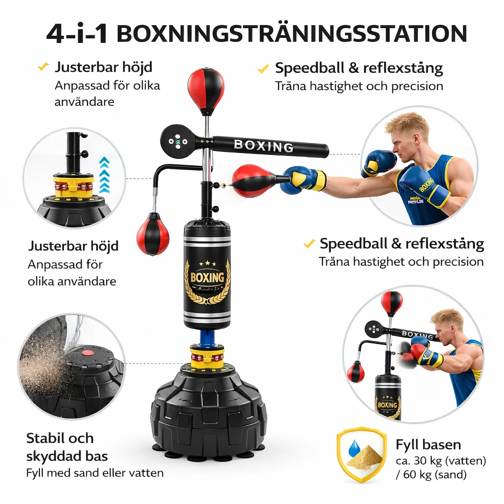 Boxningstränare 4-i-1 – Fristående med Speedball & Dodge Bar