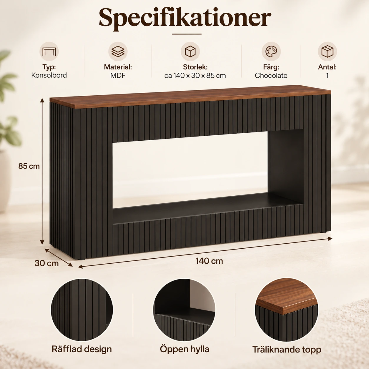 Konsolipöytä säilytyshyllyllä eteiseen ja olohuoneeseen
