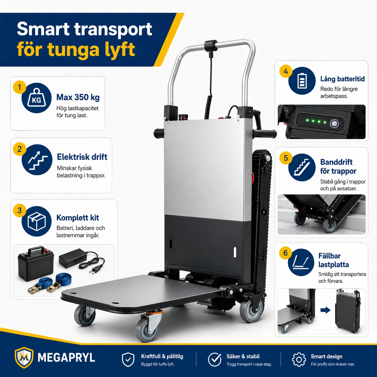 Trappklättrare Elektrisk 350 kg med Batteri och Lastremmar
