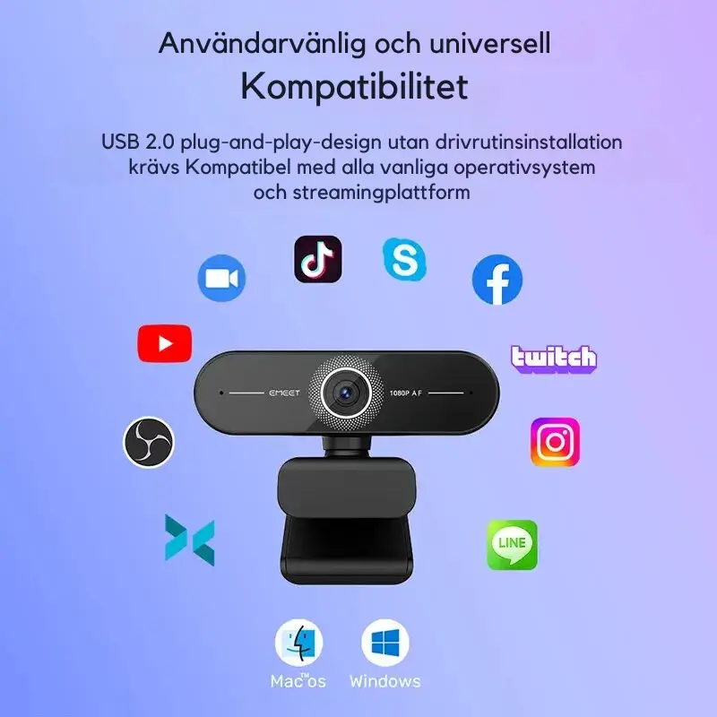 Webbkamera med Autofokus och 4K/2K/1080P 2