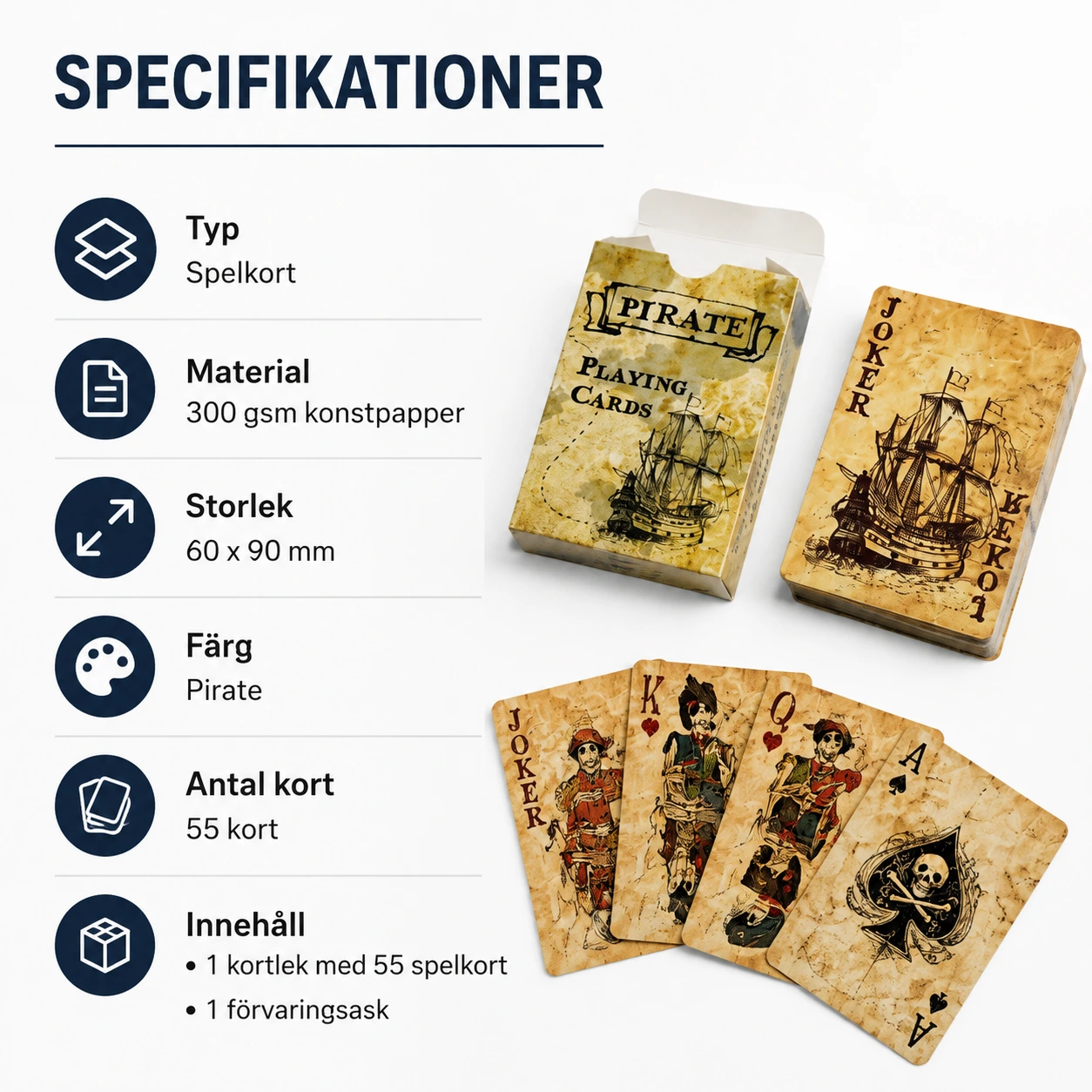 Spelkort med piratmotiv i vintage stil