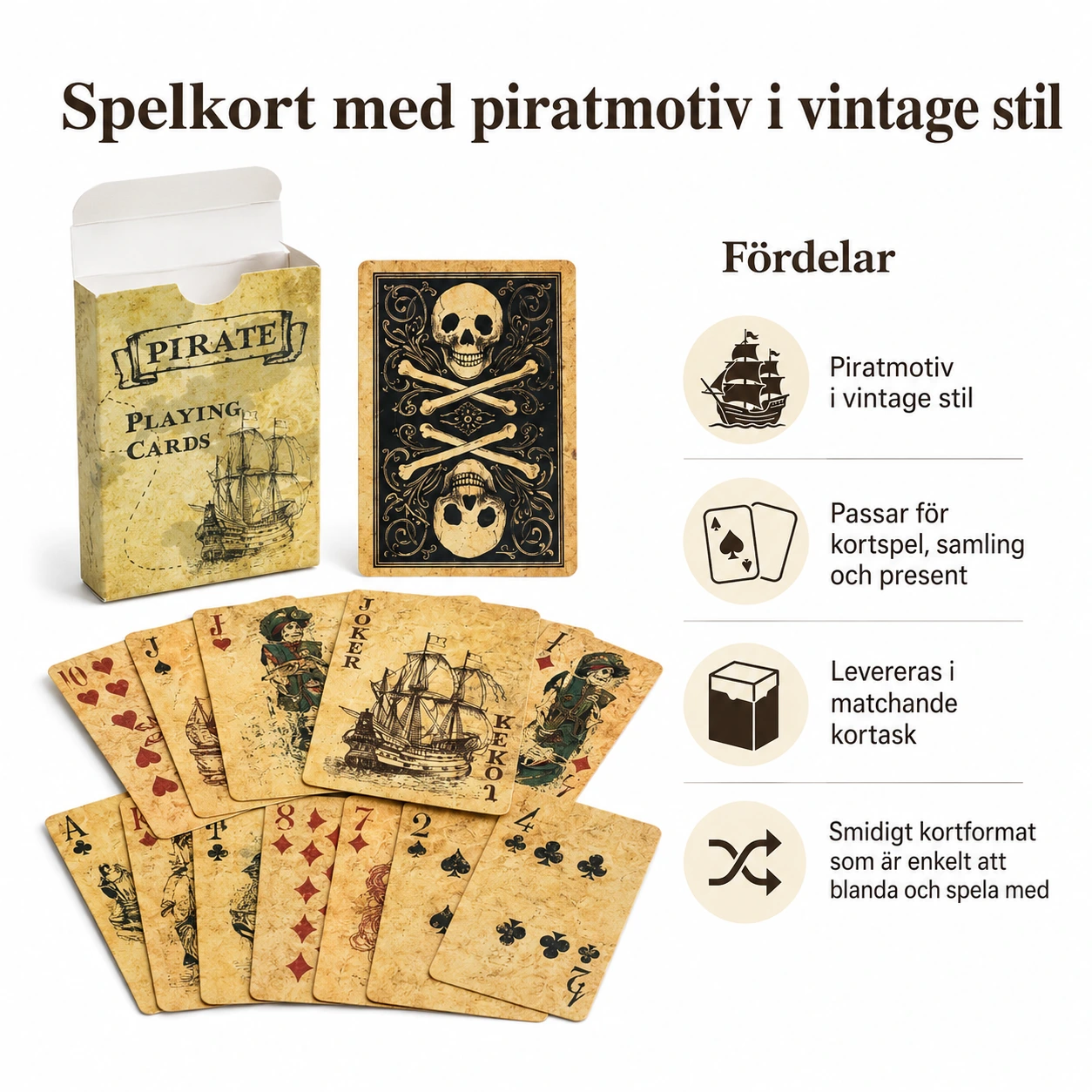 Spelkort med piratmotiv i vintage stil