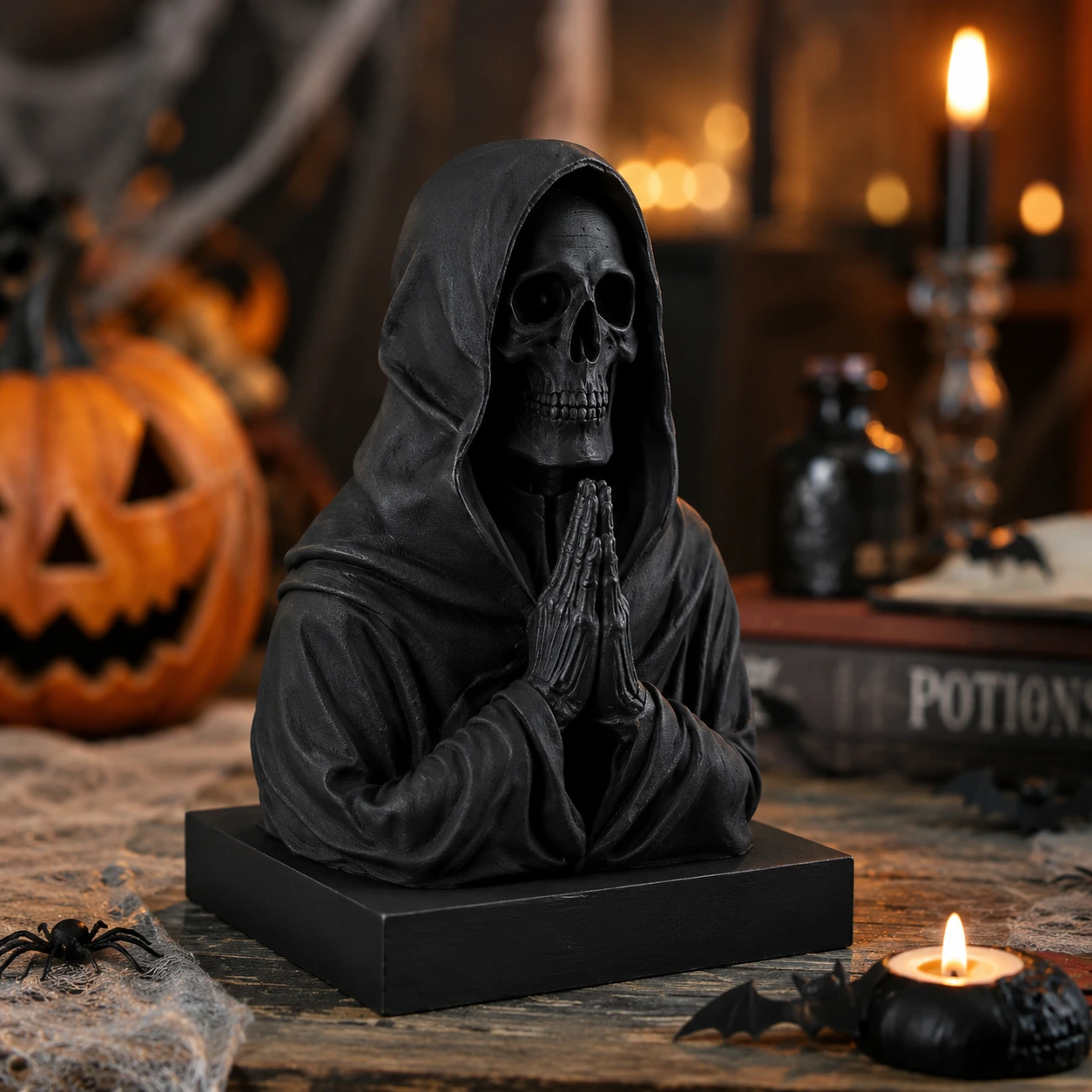 Döskalle Staty Svart – Gotisk Grim Reaper Dekoration