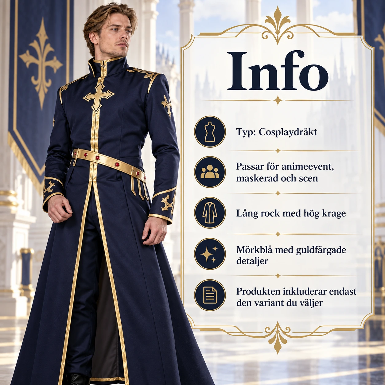 Cosplaydräkt med lång rock för anime och maskerad