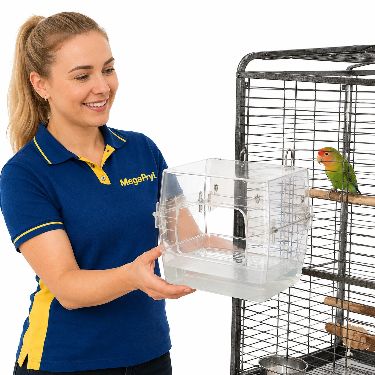 Transparent fågelbad för bur med krokar