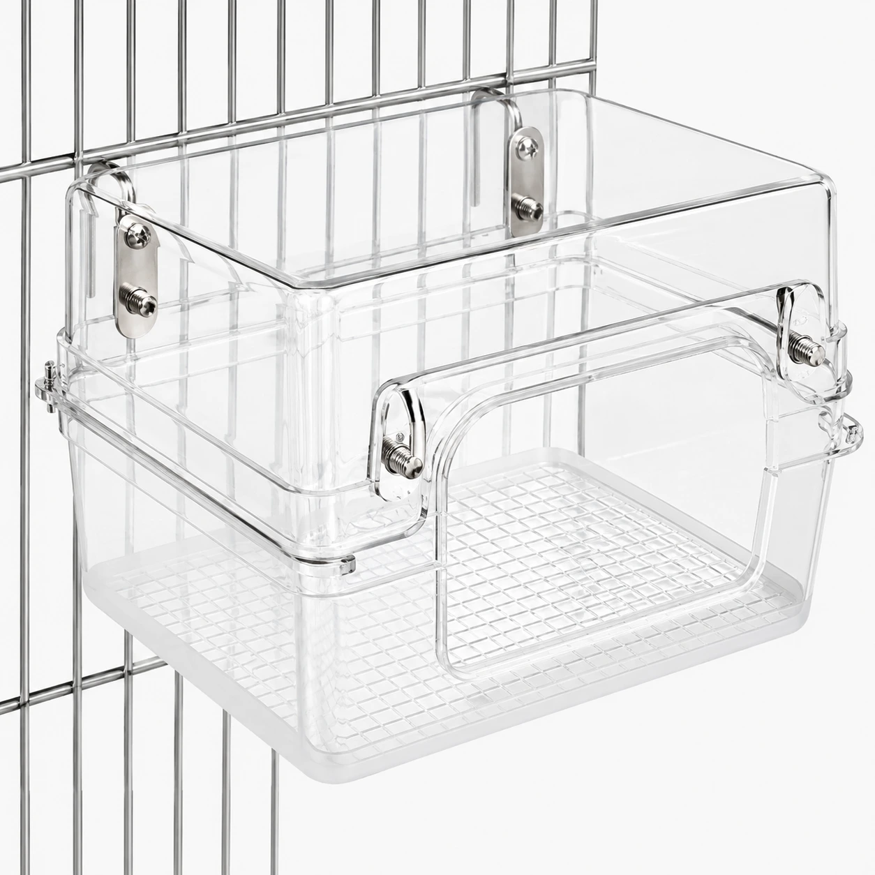 Transparent fågelbad för bur med krokar