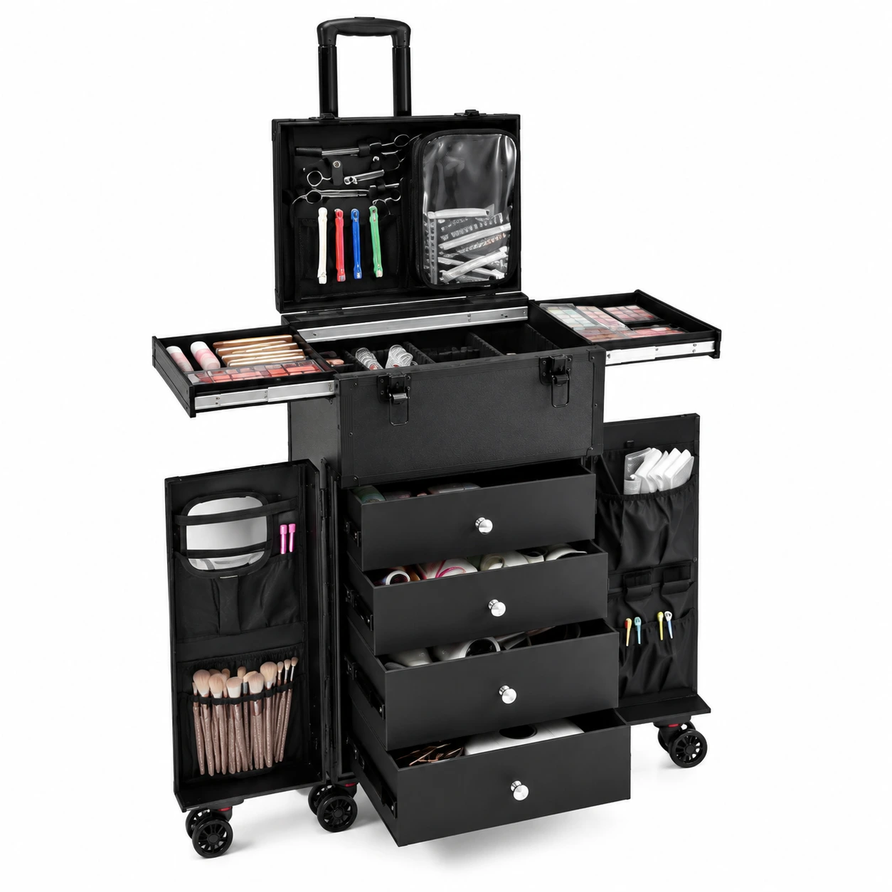Makeup trolley på hjul med lådor och lås