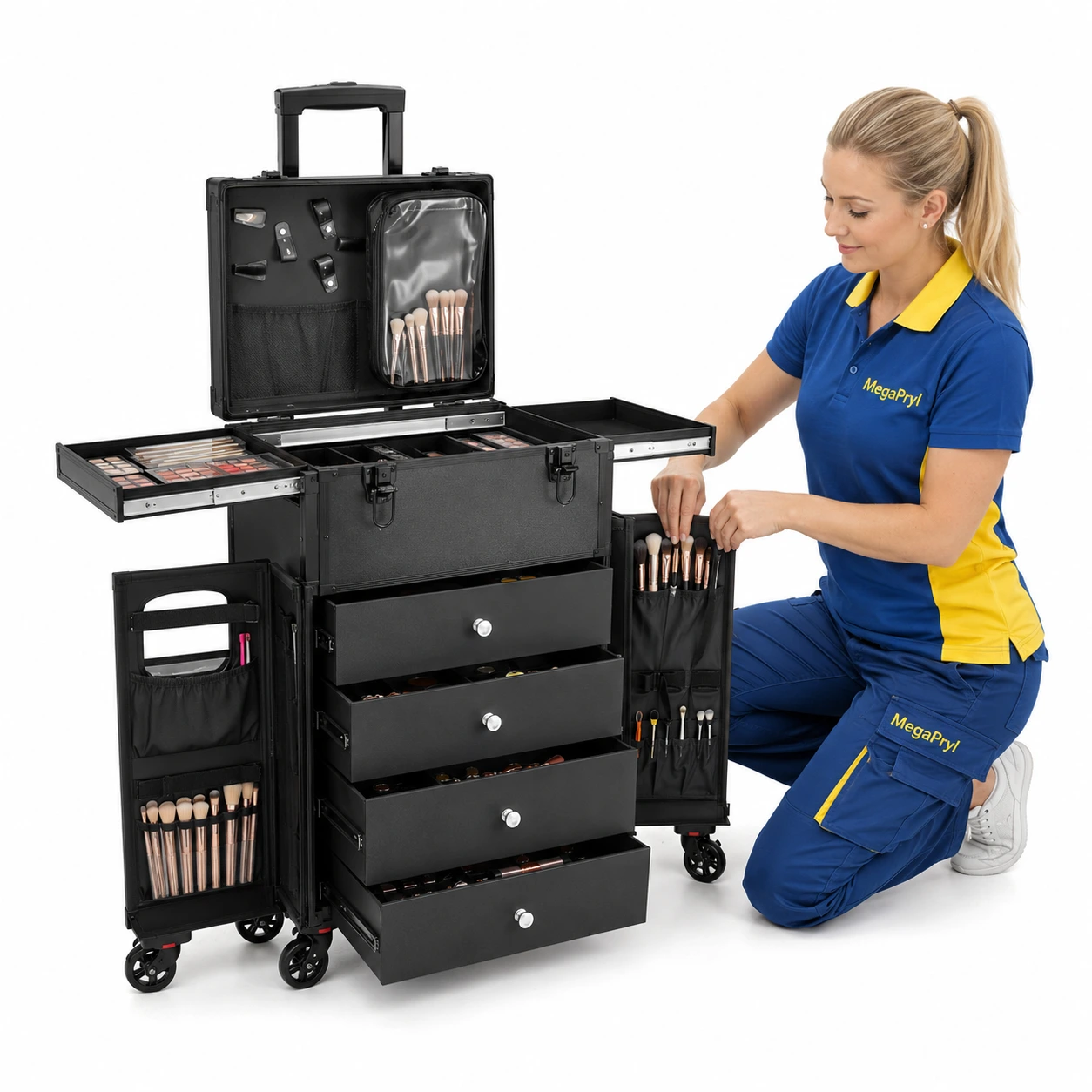 Makeup trolley på hjul med lådor och lås