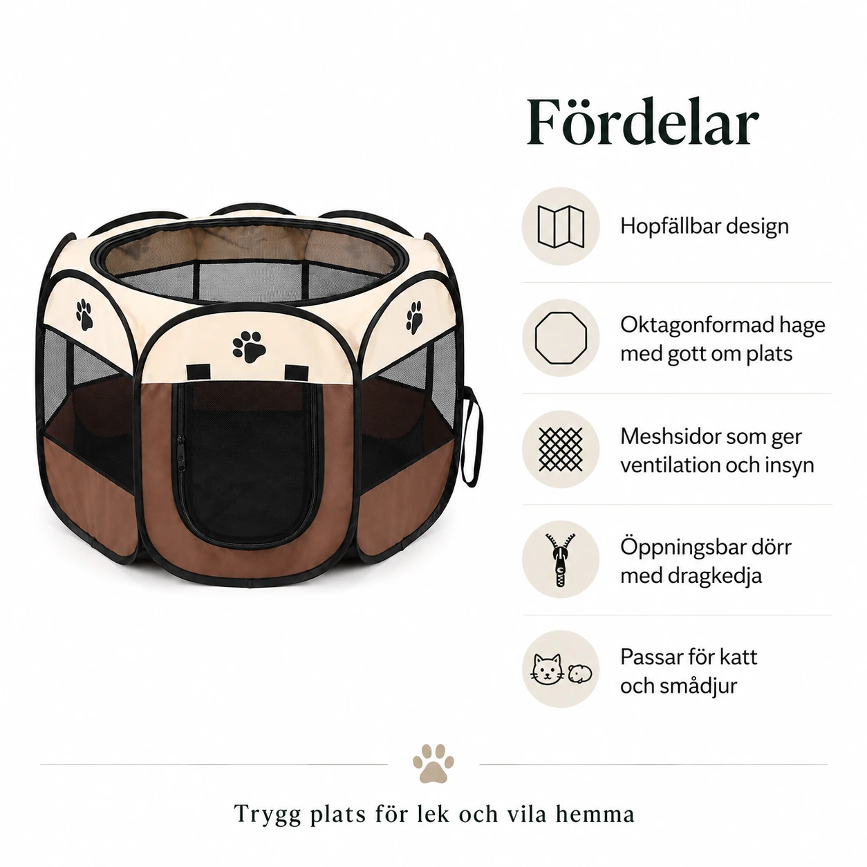 Hopfällbar husdjurshage för katt och smådjur