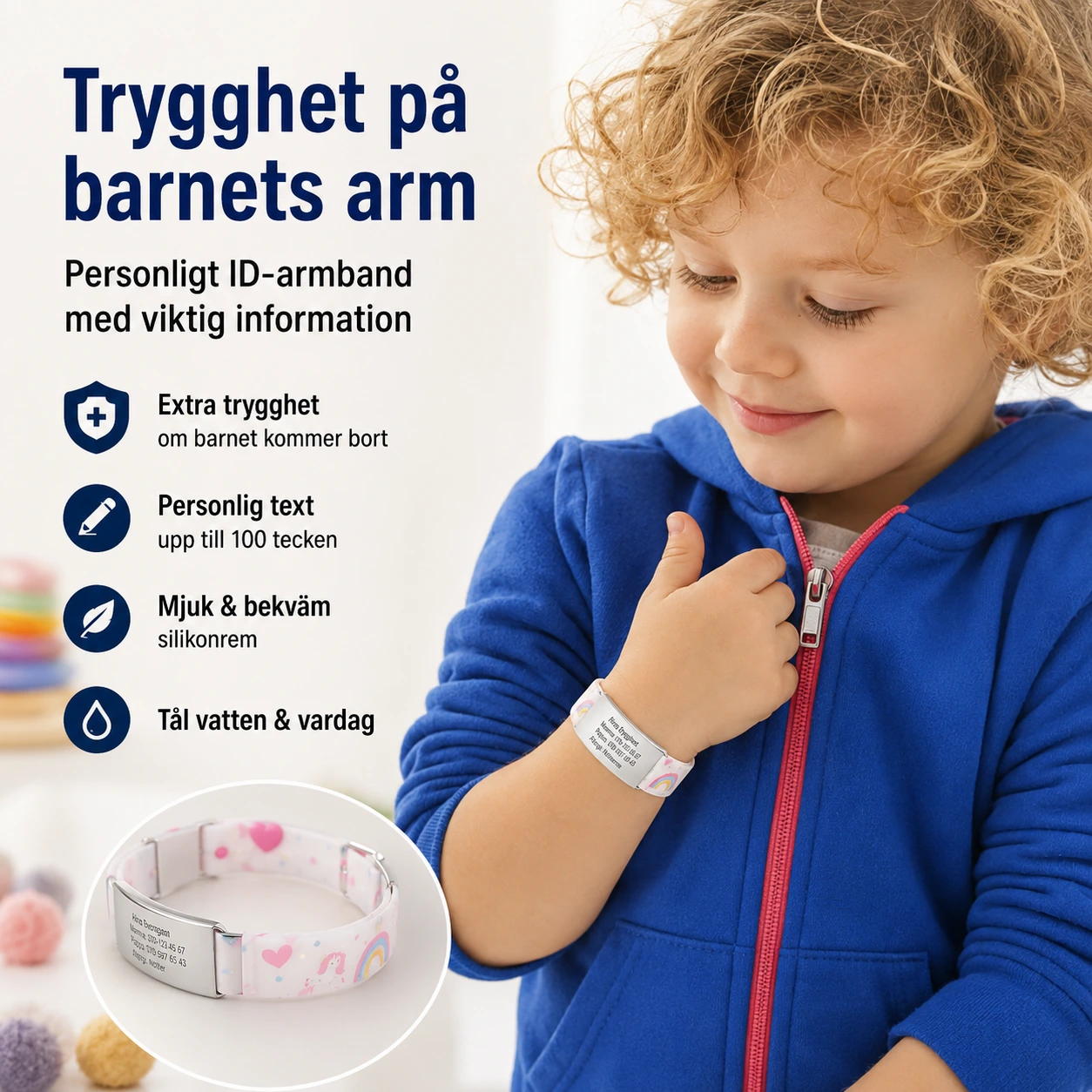 Barnarmband med ID-platta – Personlig Text